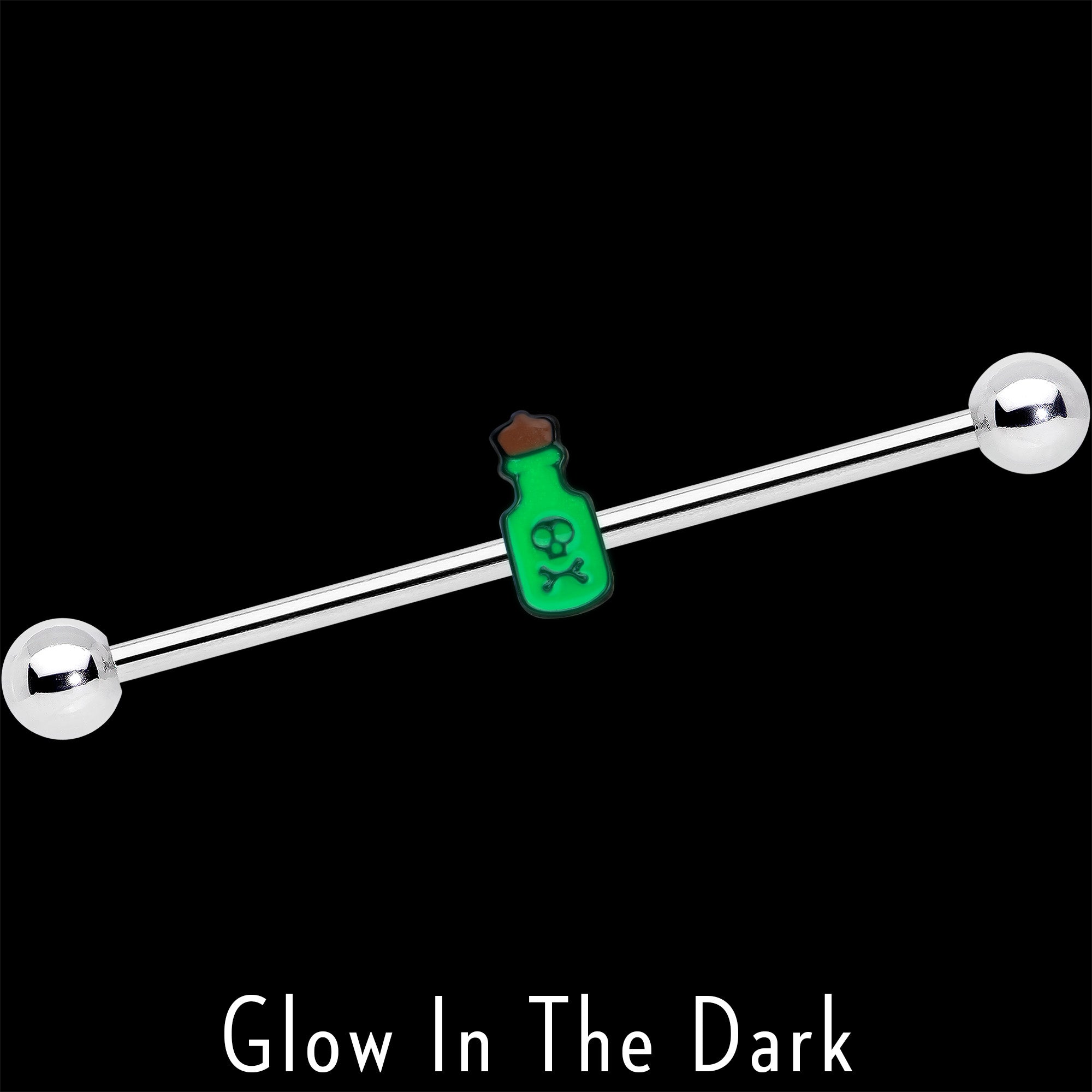 14 Gauge Poison Green Bottle Glow in the Dark Industrial Barbell 38mm