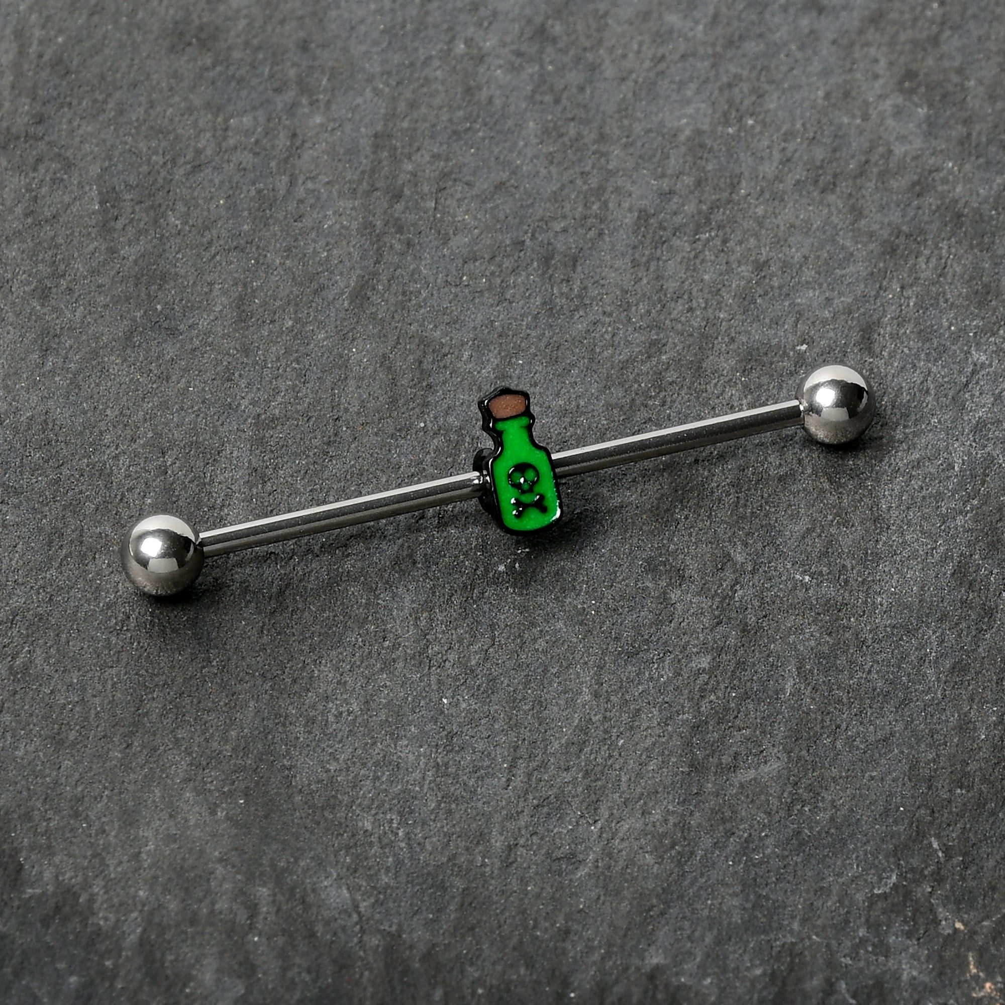 14 Gauge Poison Green Bottle Glow in the Dark Industrial Barbell 38mm