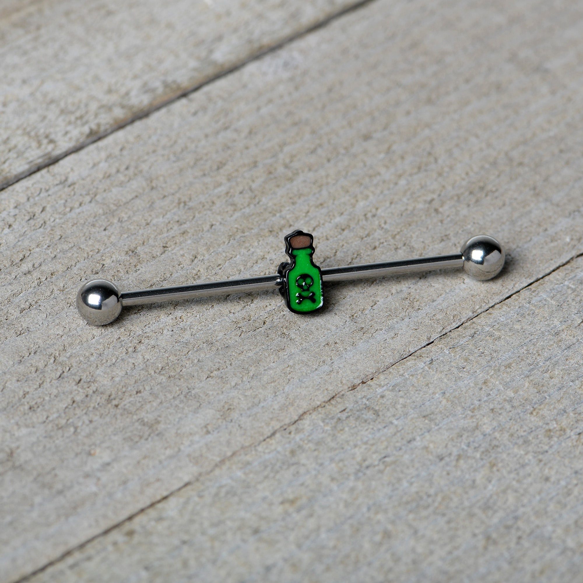 14 Gauge Poison Green Bottle Glow in the Dark Industrial Barbell 38mm