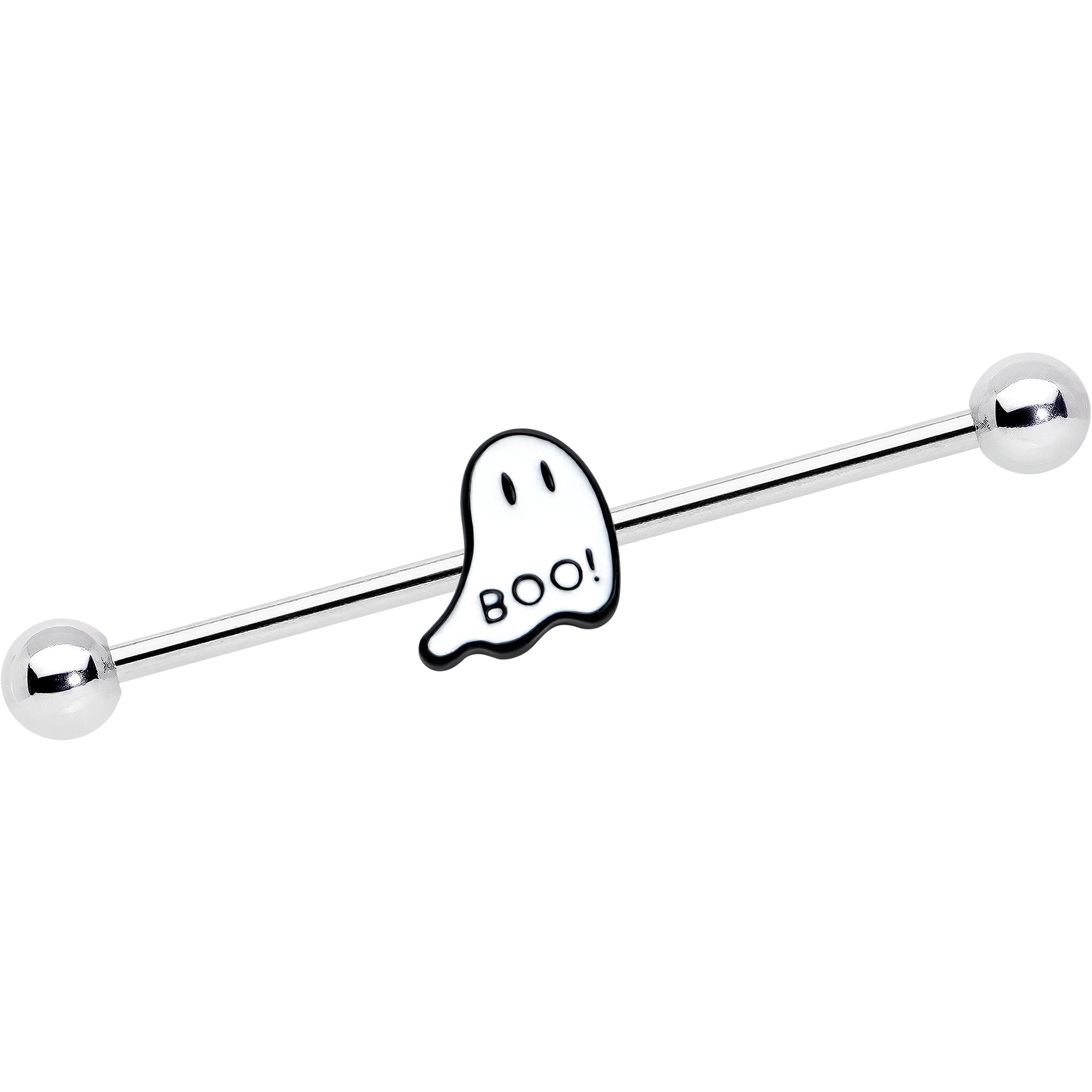 14 Gauge Halloween White Ghost Glow in the Dark Industrial Barbell 38mm