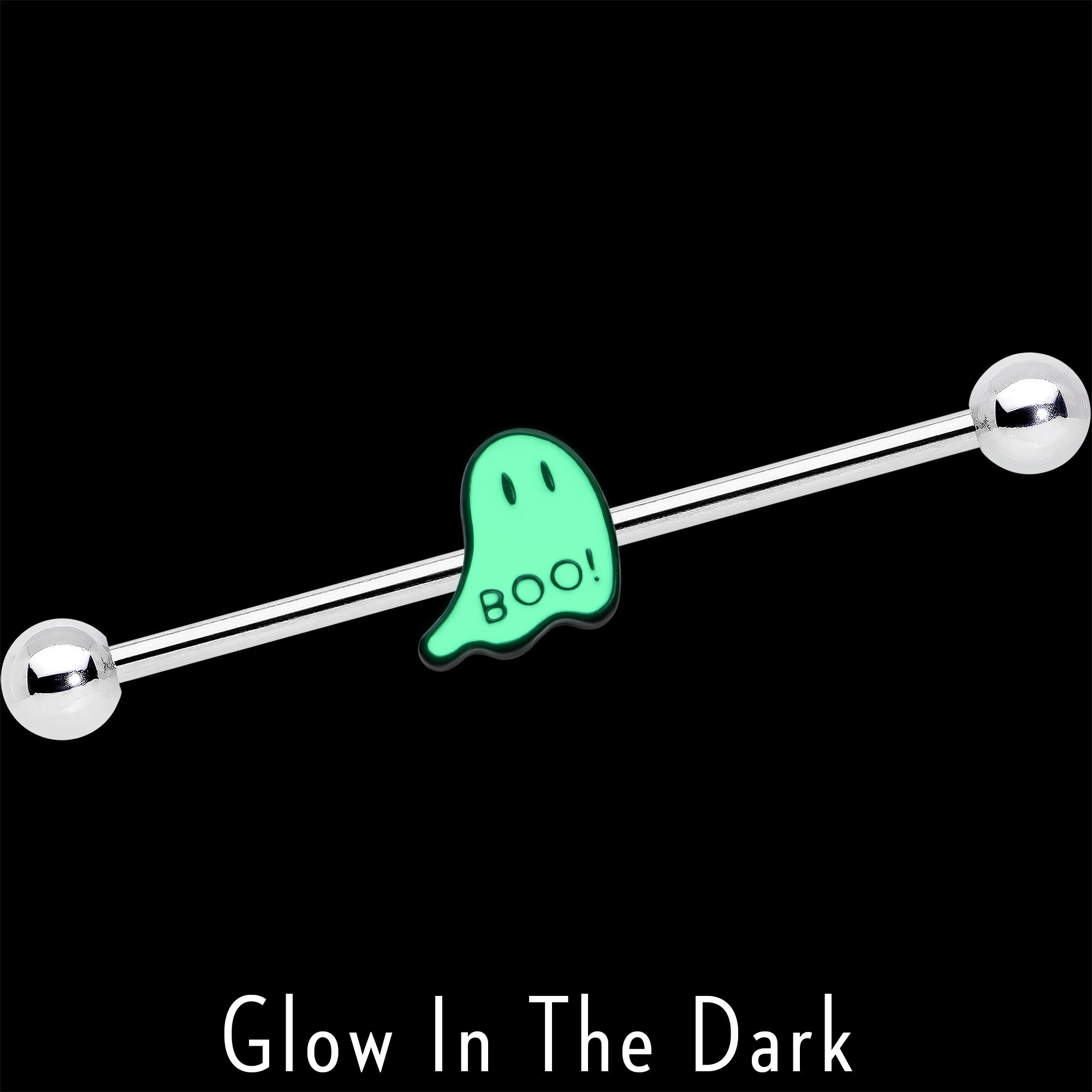 14 Gauge Halloween White Ghost Glow in the Dark Industrial Barbell 38mm