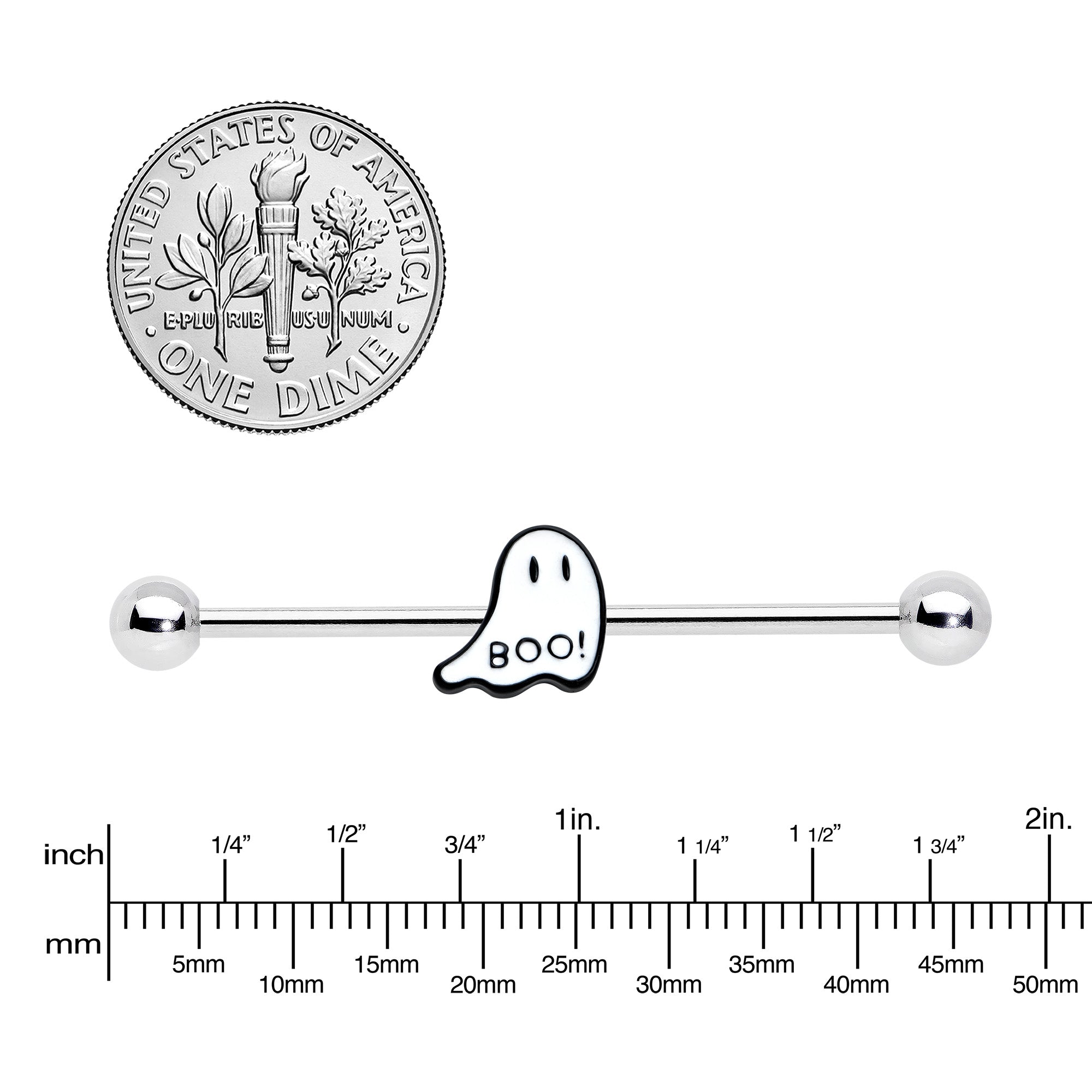 14 Gauge Halloween White Ghost Glow in the Dark Industrial Barbell 38mm