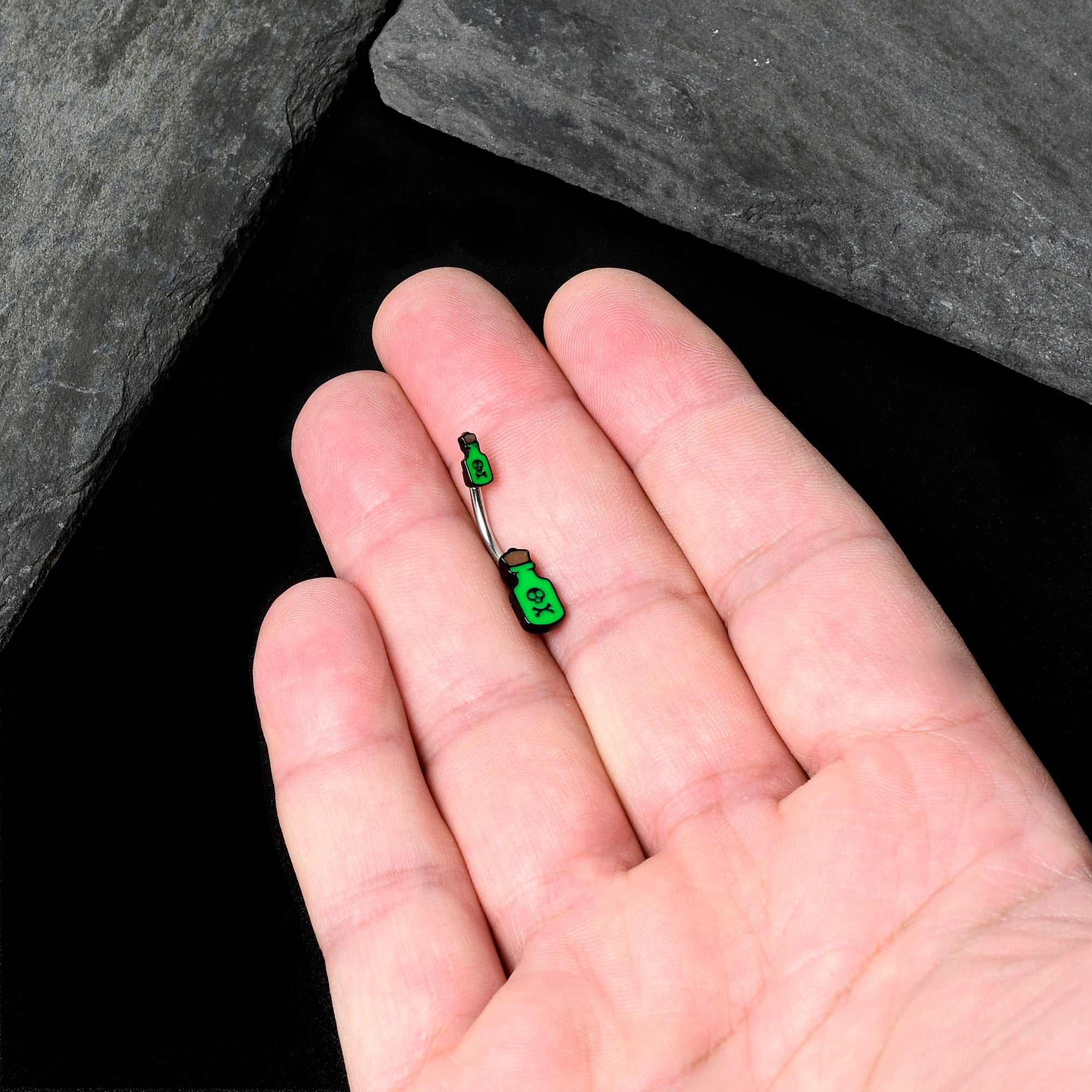 Halloween Green Poison Bottle Glow in the Dark Double Mount Belly Ring