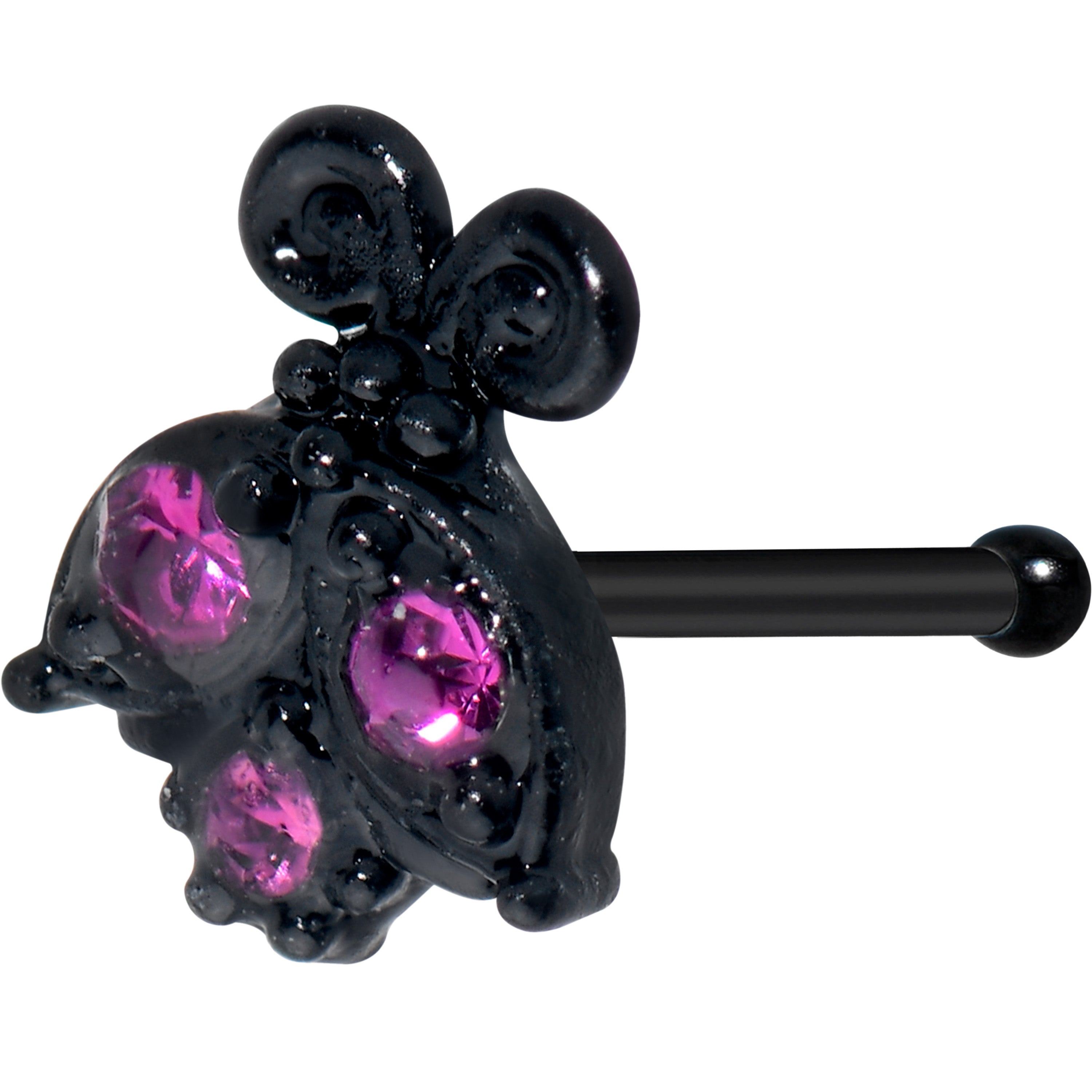 20 Gauge 1/4 Pink Gem Black Night Butterfly Nose Bone