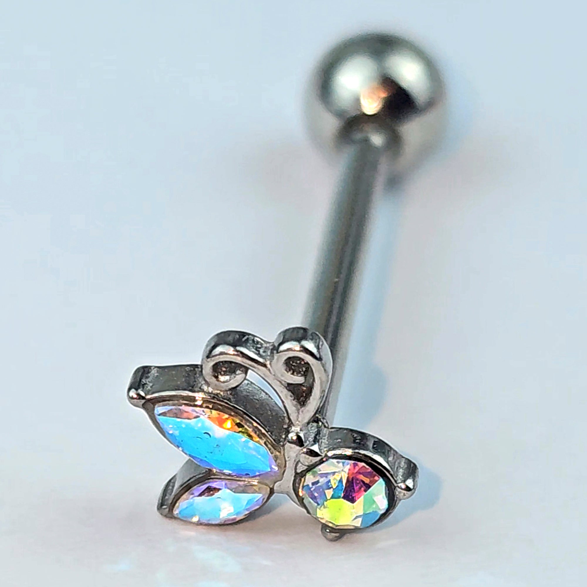 Aurora Gem Fleur de Lis Butterfly Barbell Tongue Ring