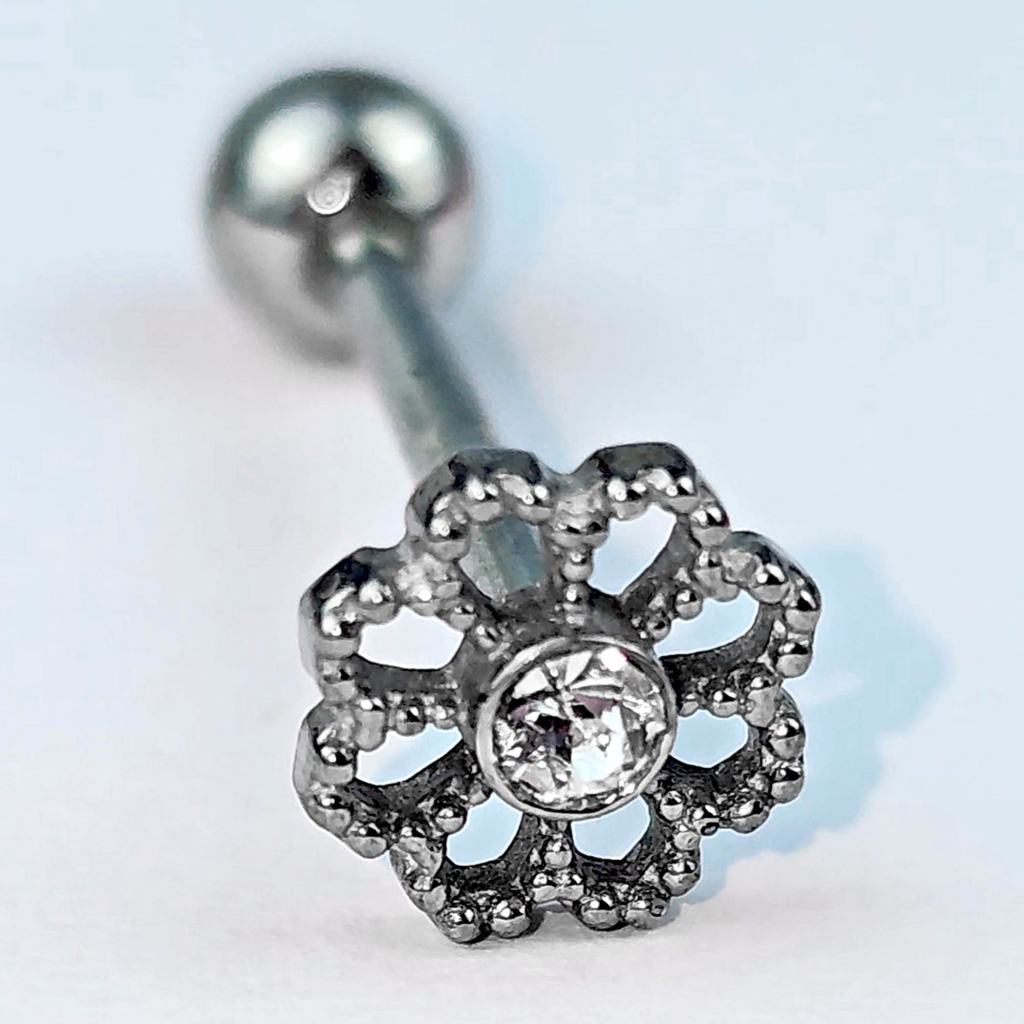 Clear Gem Baroque Fabulous Flower Barbell Tongue Ring