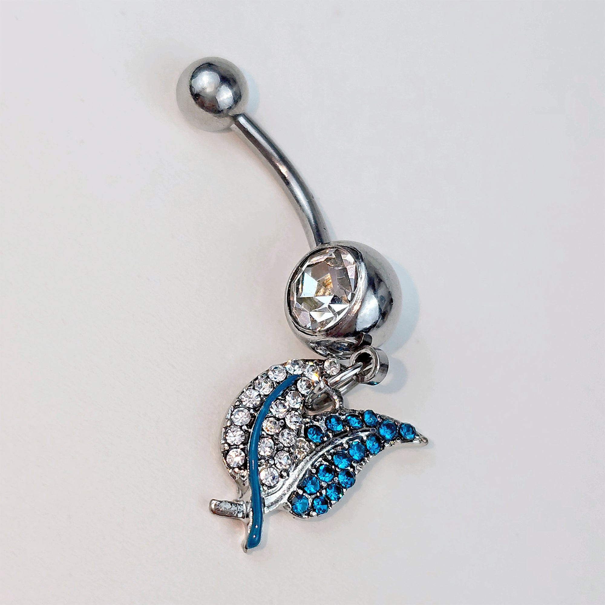 Clear Blue Gem Lovely Leaves Dangle Belly Ring