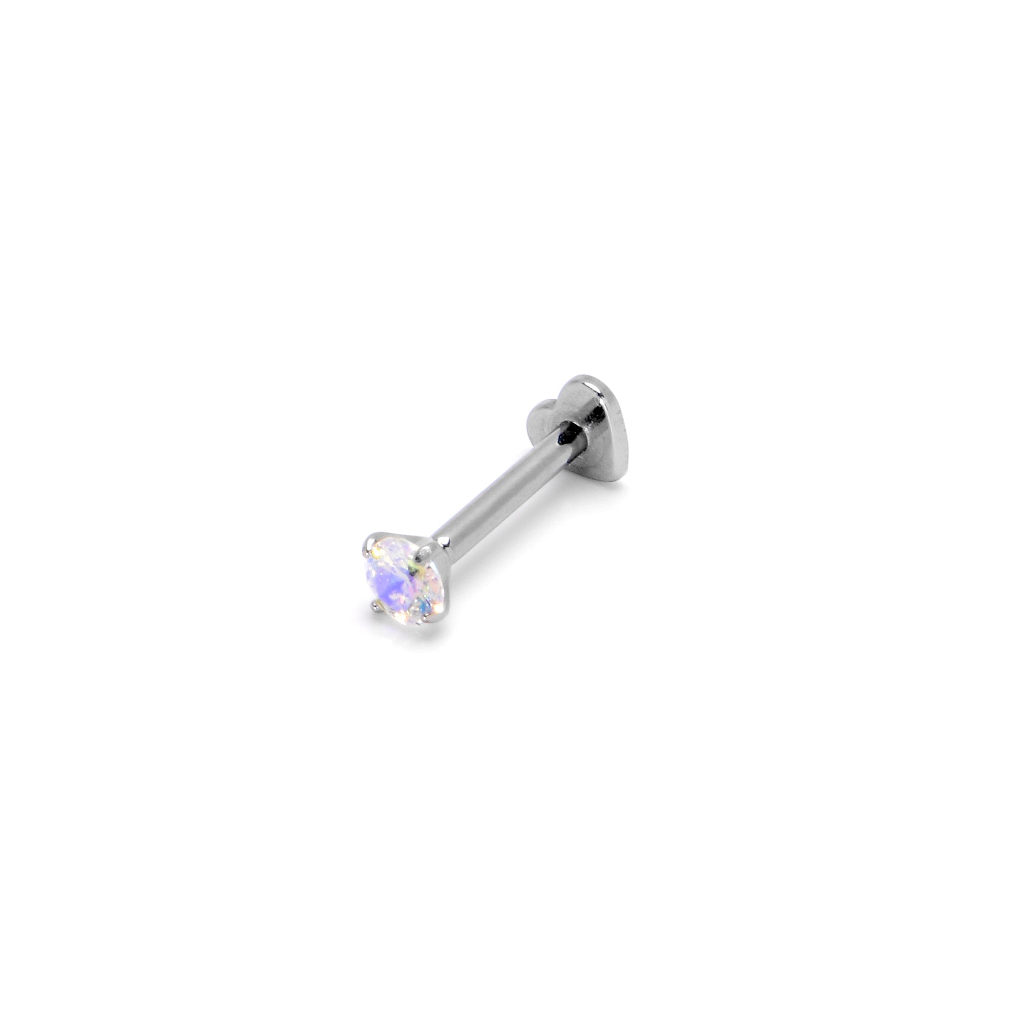 16 Gauge 5/16 Aurora CZ Gem ASTM F-136 Implant Grade Titanium Heart End Labret Tragus