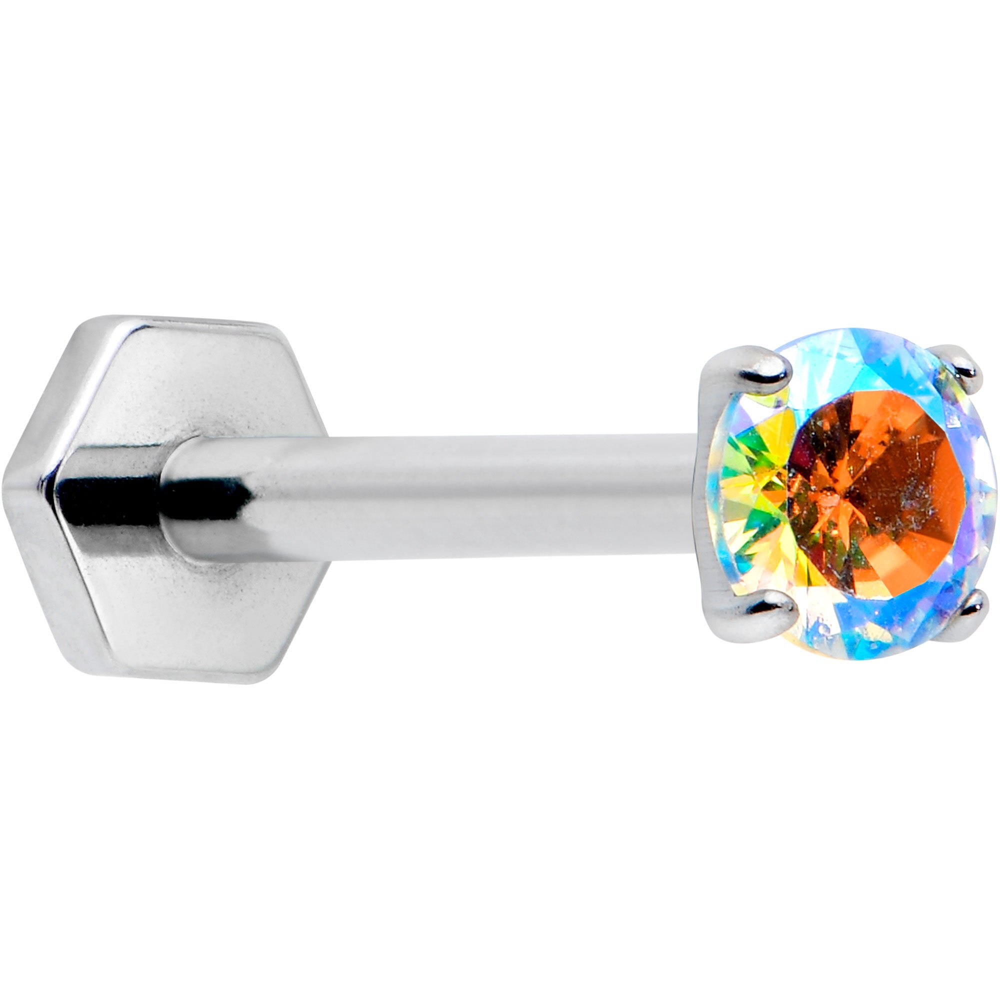 16 Gauge 5/16 Aurora CZ Gem ASTM F-136 Implant Grade Titanium Hex End Labret Tragus