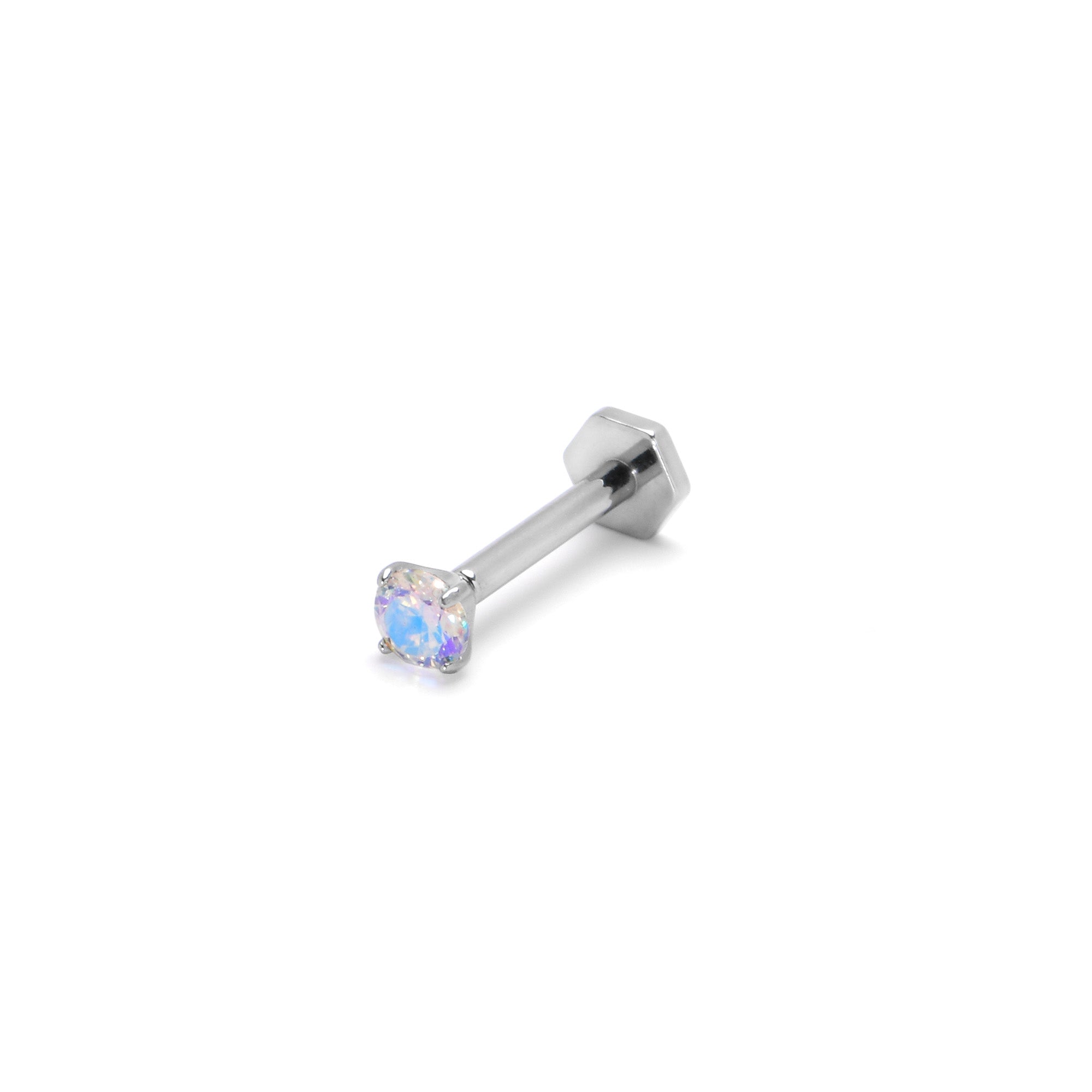 16 Gauge 5/16 Aurora CZ Gem ASTM F-136 Implant Grade Titanium Hex End Labret Tragus