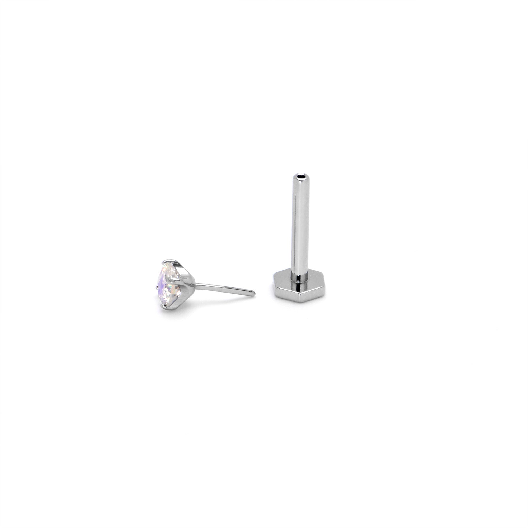 16 Gauge 5/16 Aurora CZ Gem ASTM F-136 Implant Grade Titanium Hex End Labret Tragus