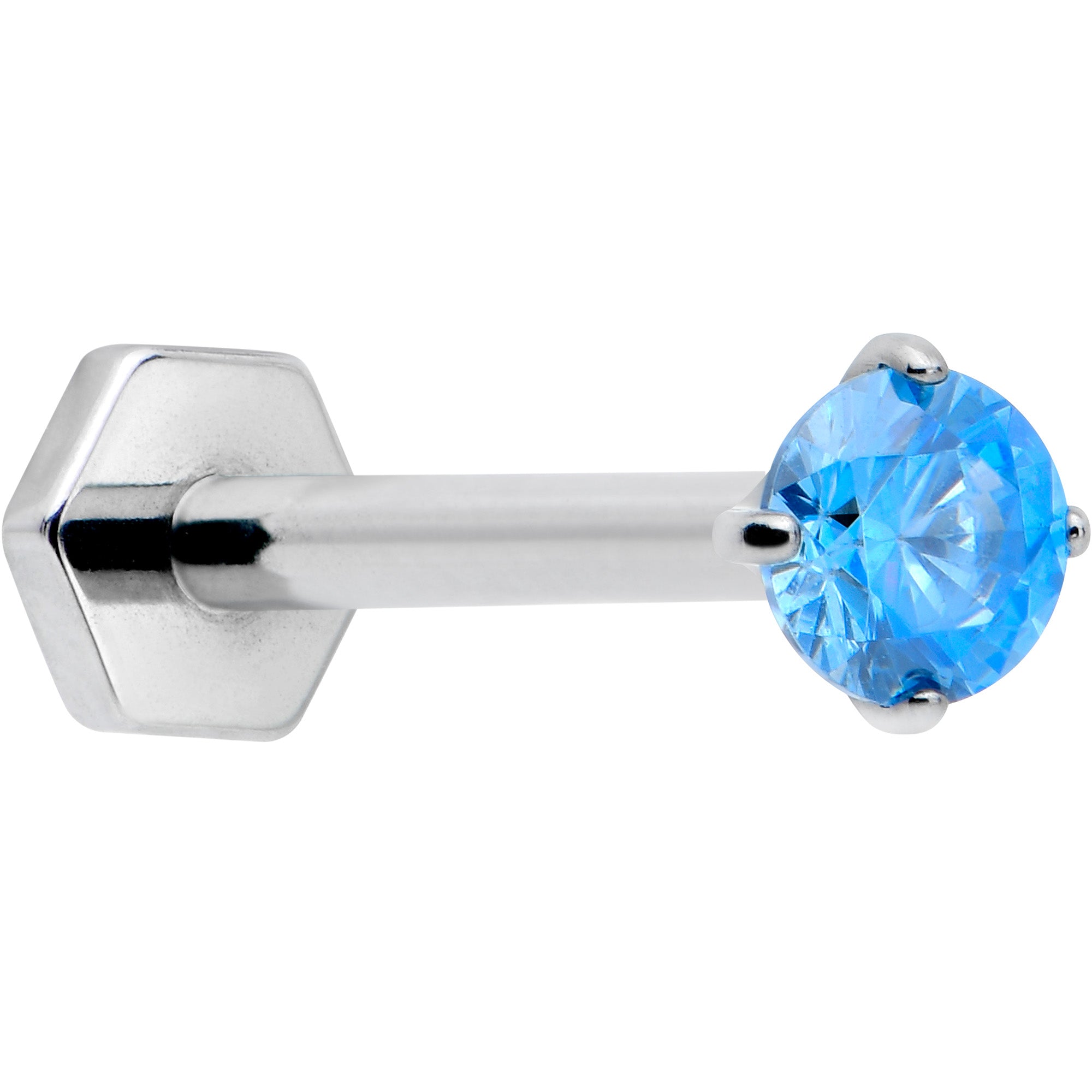 16 Gauge 5/16 Blue CZ Gem ASTM F-136 Implant Grade Titanium Hex End Labret Tragus