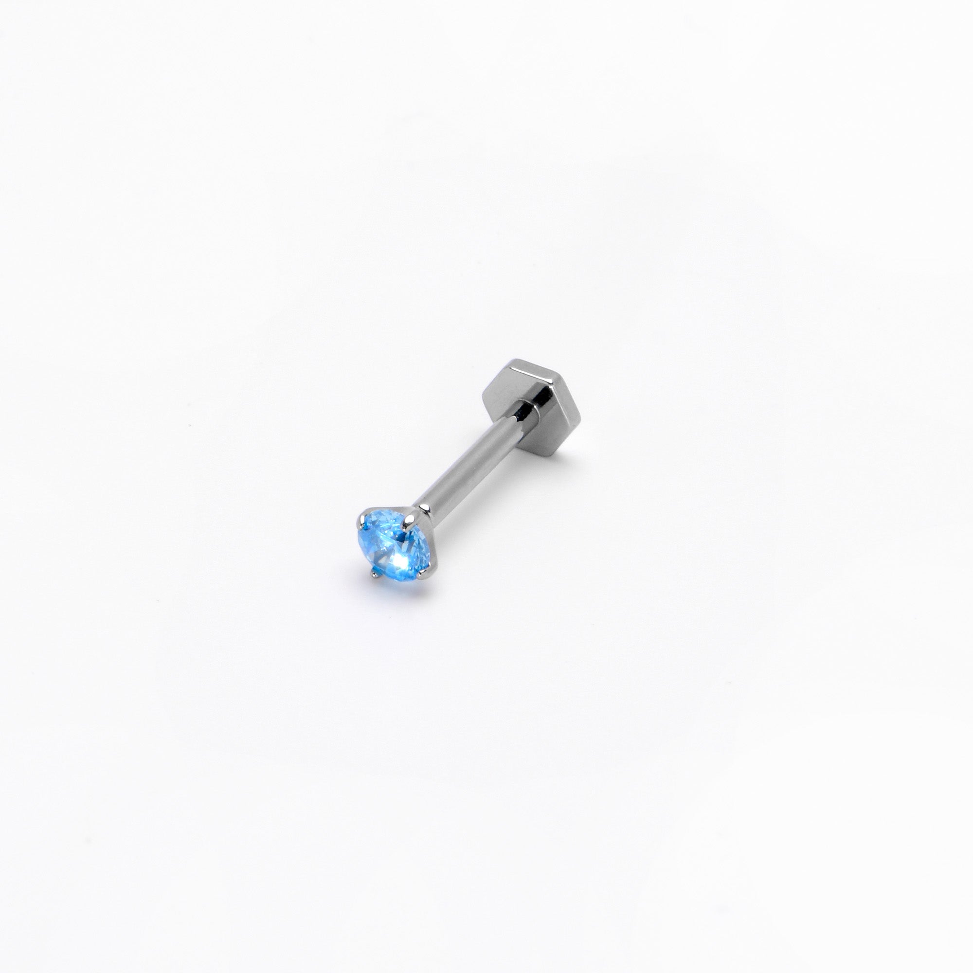 16 Gauge 5/16 Blue CZ Gem ASTM F-136 Implant Grade Titanium Hex End Labret Tragus