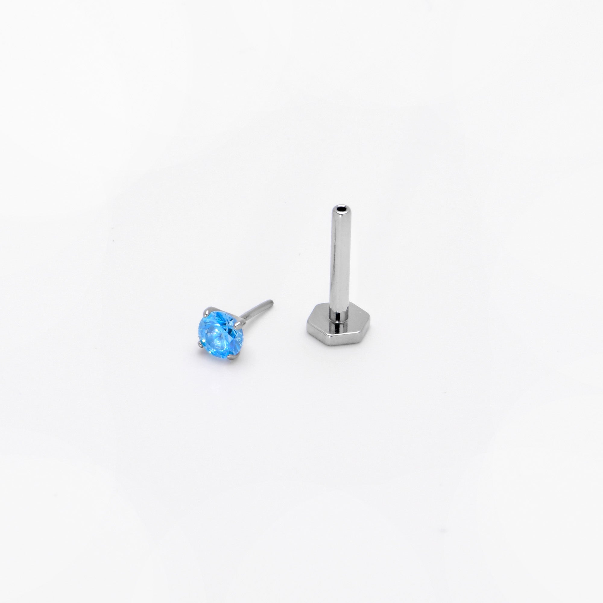 16 Gauge 5/16 Blue CZ Gem ASTM F-136 Implant Grade Titanium Hex End Labret Tragus