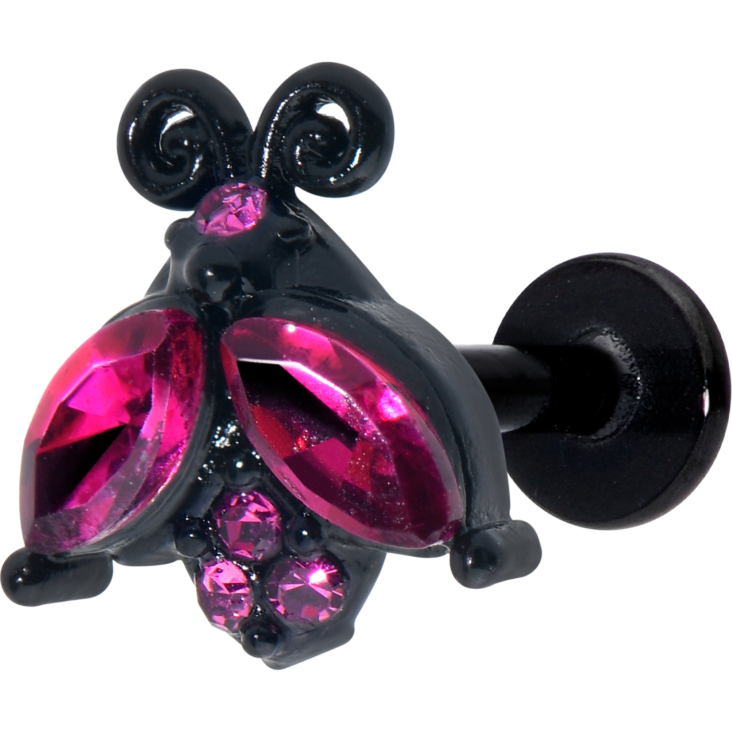 16 Gauge 1/4 Pink Gem Black Night Butterfly Labret