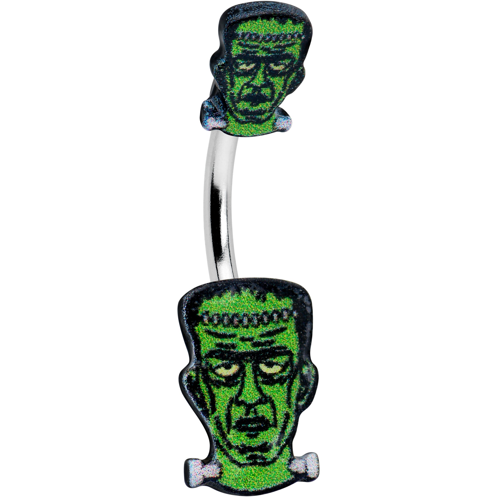 Frankenstein Head Green Glow in the Dark Double Mount Belly Ring