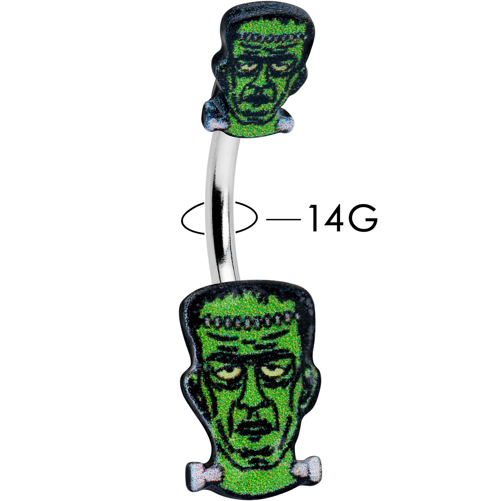 Frankenstein Head Green Glow in the Dark Double Mount Belly Ring