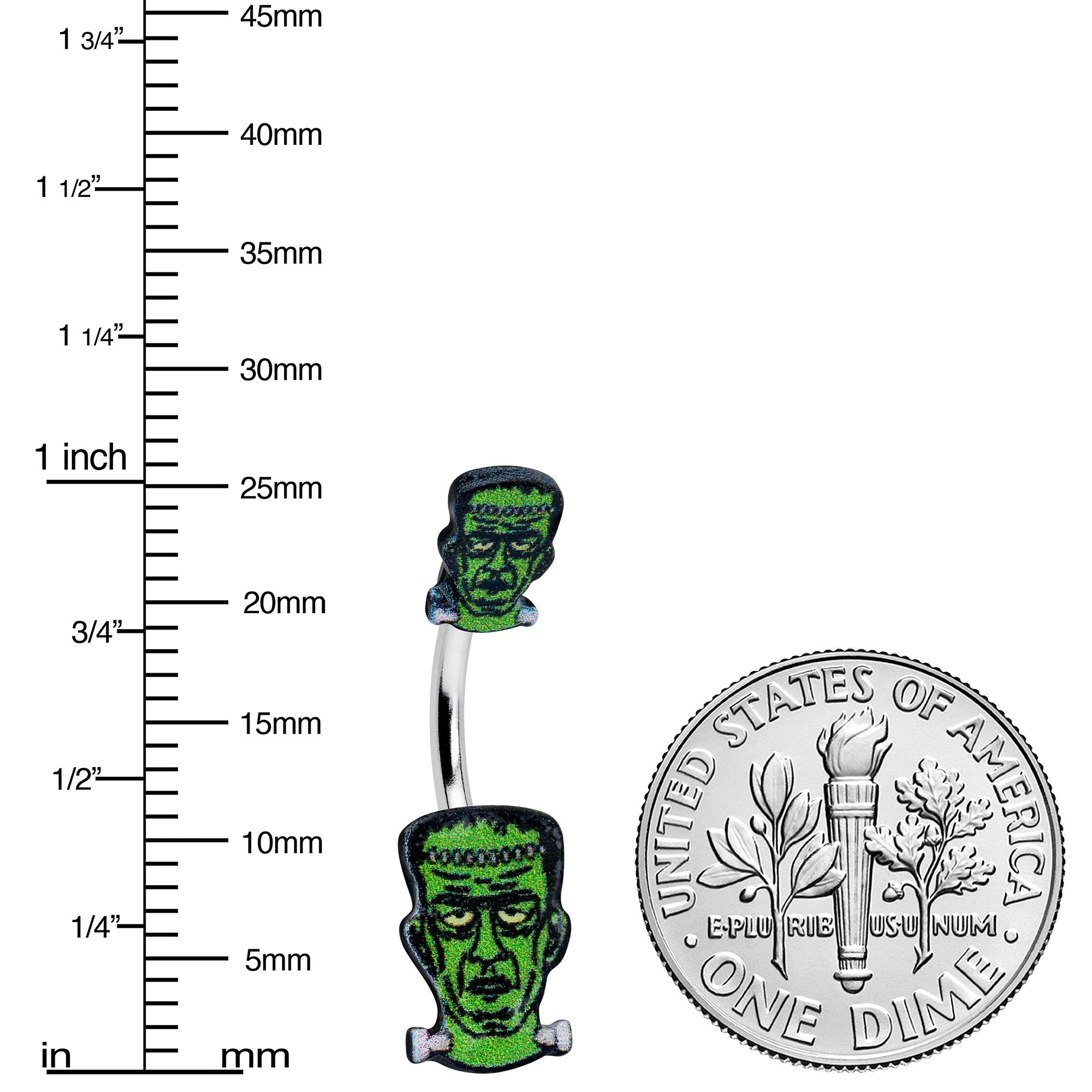 Frankenstein Head Green Glow in the Dark Double Mount Belly Ring