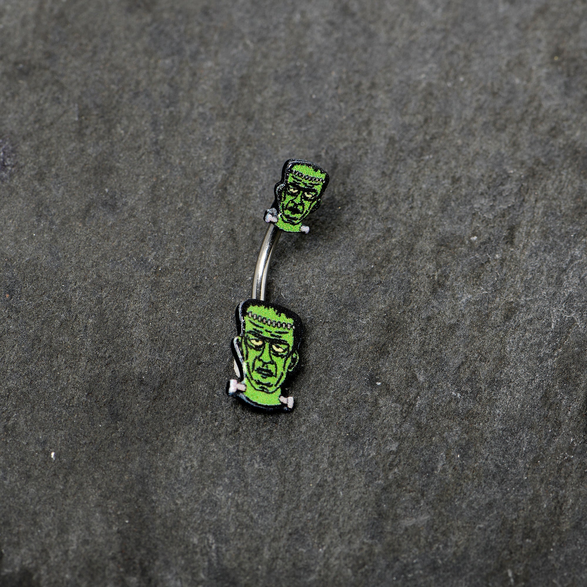 Frankenstein Head Green Glow in the Dark Double Mount Belly Ring