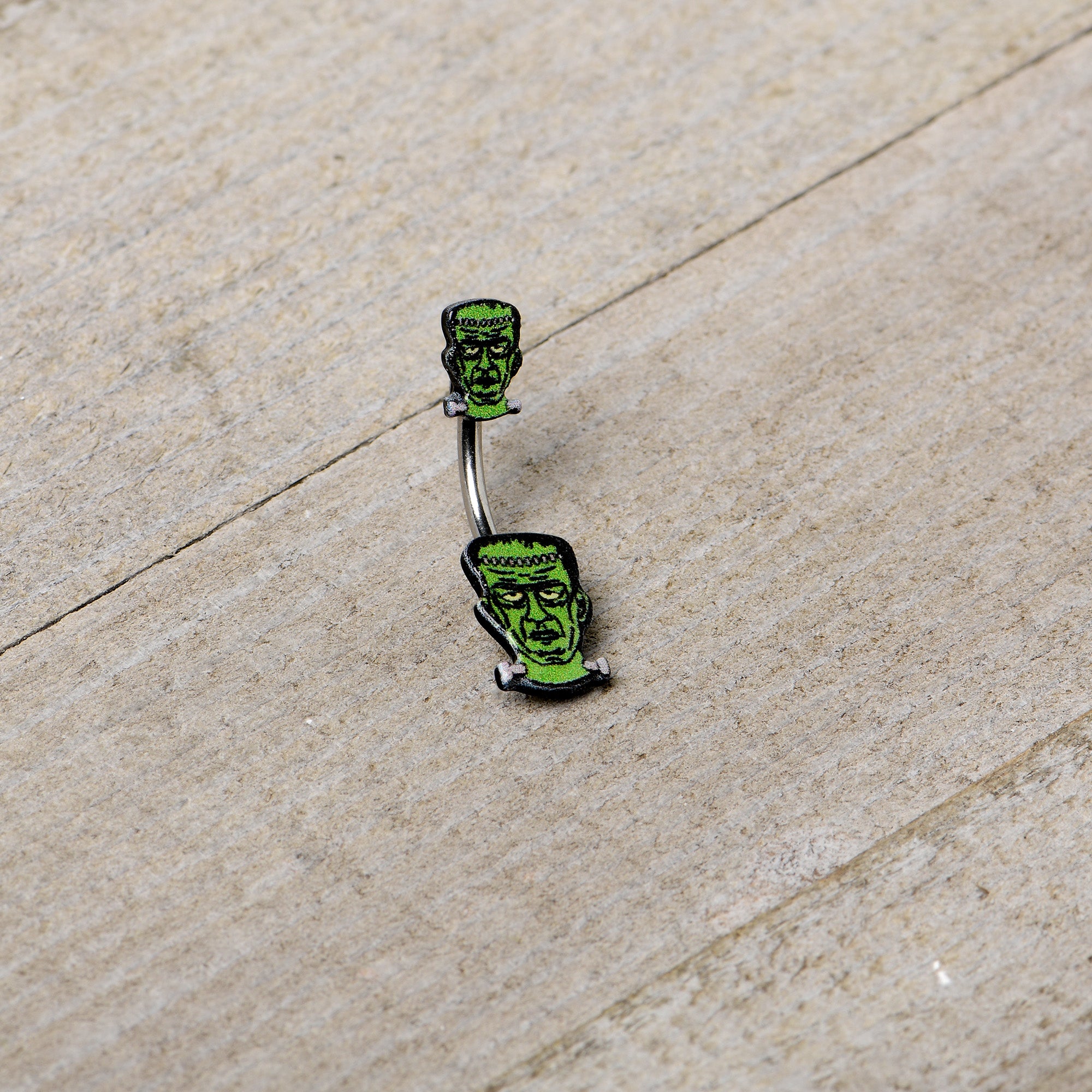 Frankenstein Head Green Glow in the Dark Double Mount Belly Ring