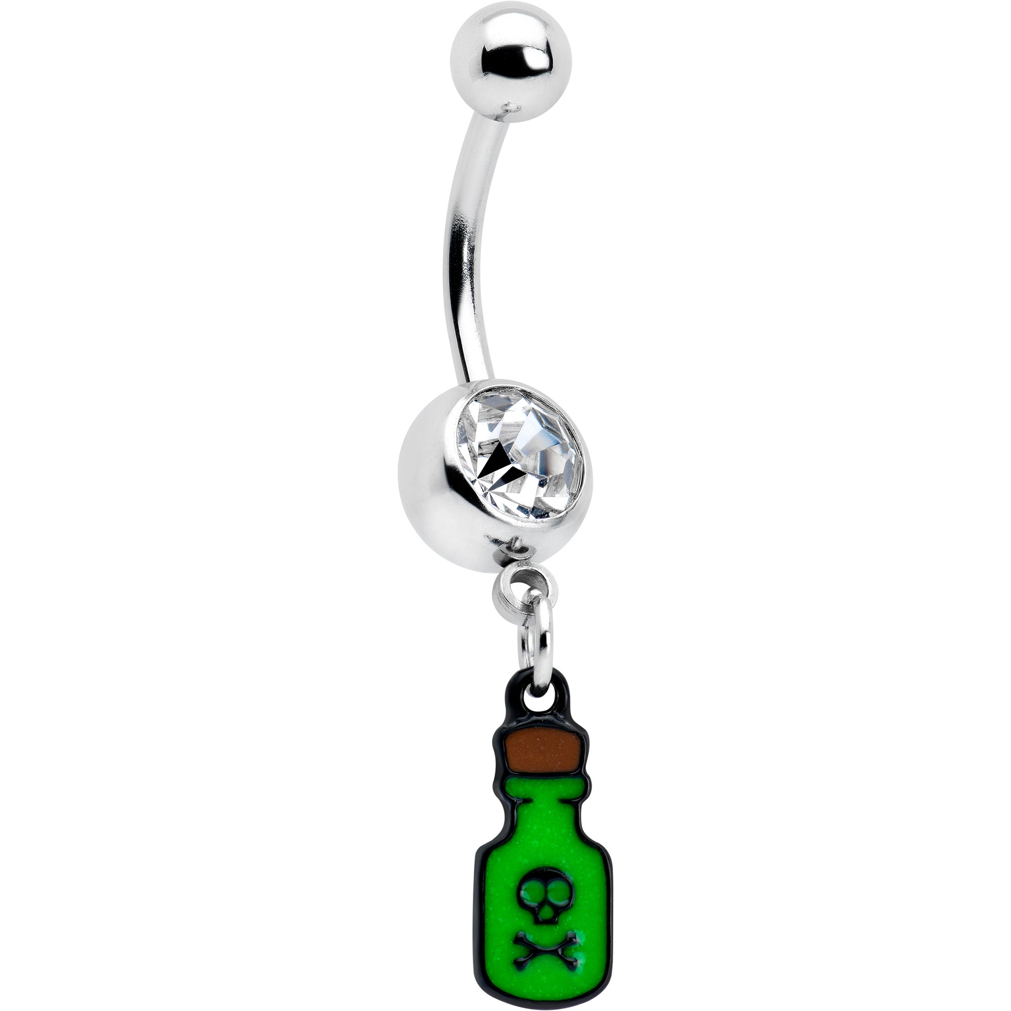 Clear Gem Green Poison Bottle Glow in the Dark Dangle Belly Ring