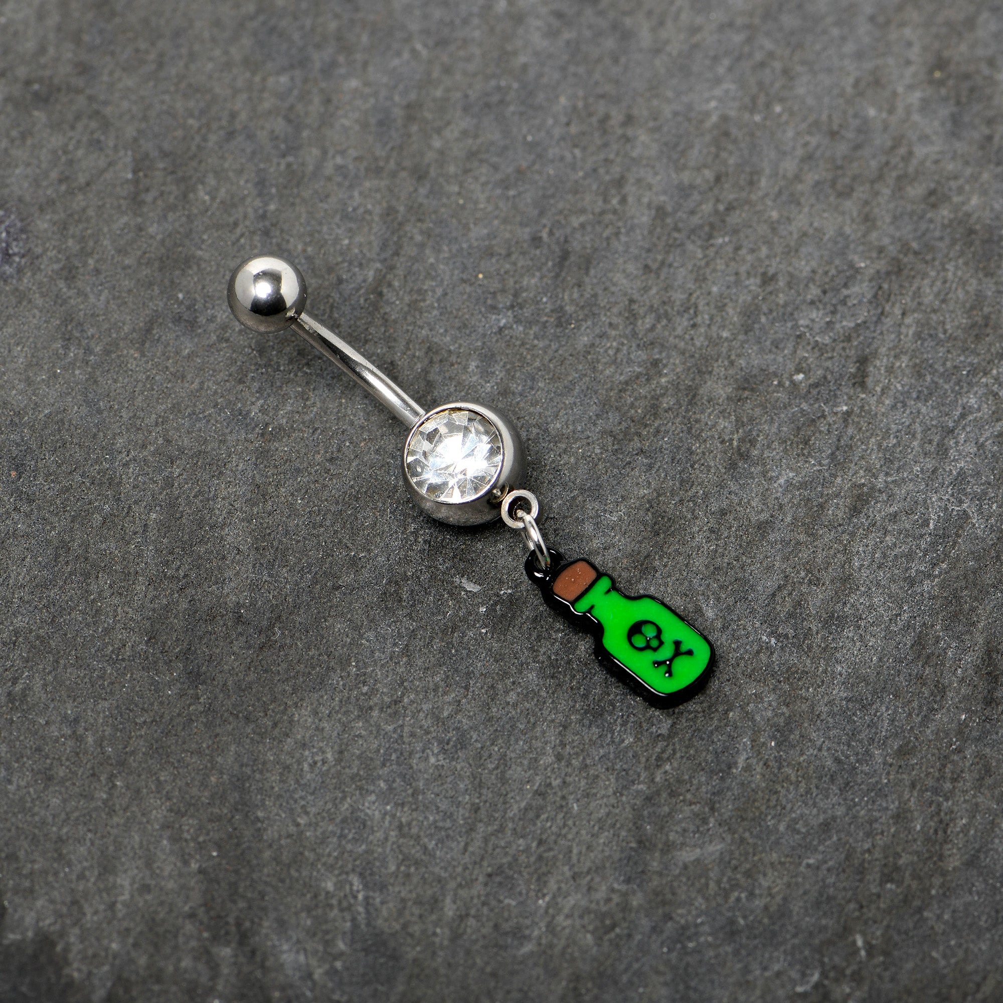 Clear Gem Green Poison Bottle Glow in the Dark Dangle Belly Ring