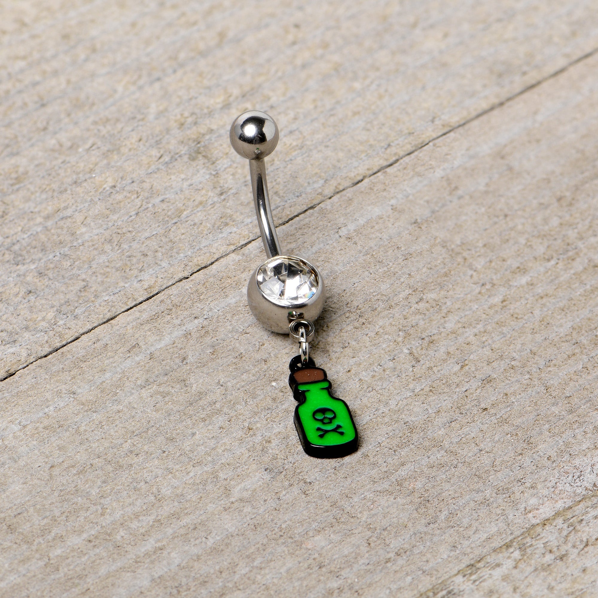 Clear Gem Green Poison Bottle Glow in the Dark Dangle Belly Ring