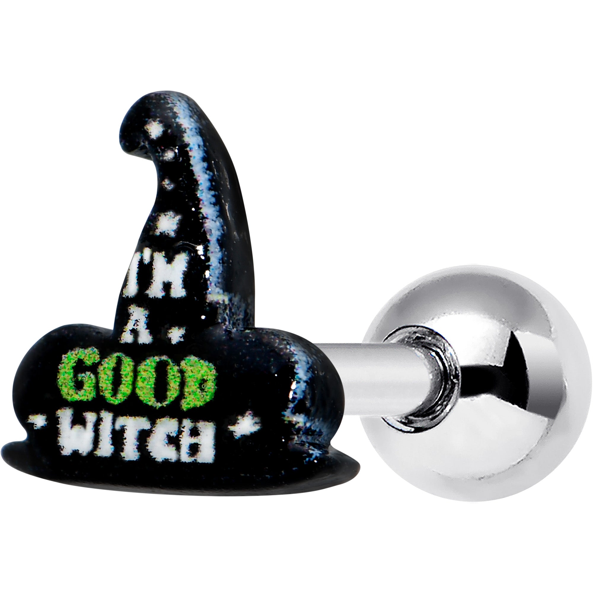 16 Gauge 1/4 Good Witch Hat Glow in the Dark Cartilage Tragus Earring