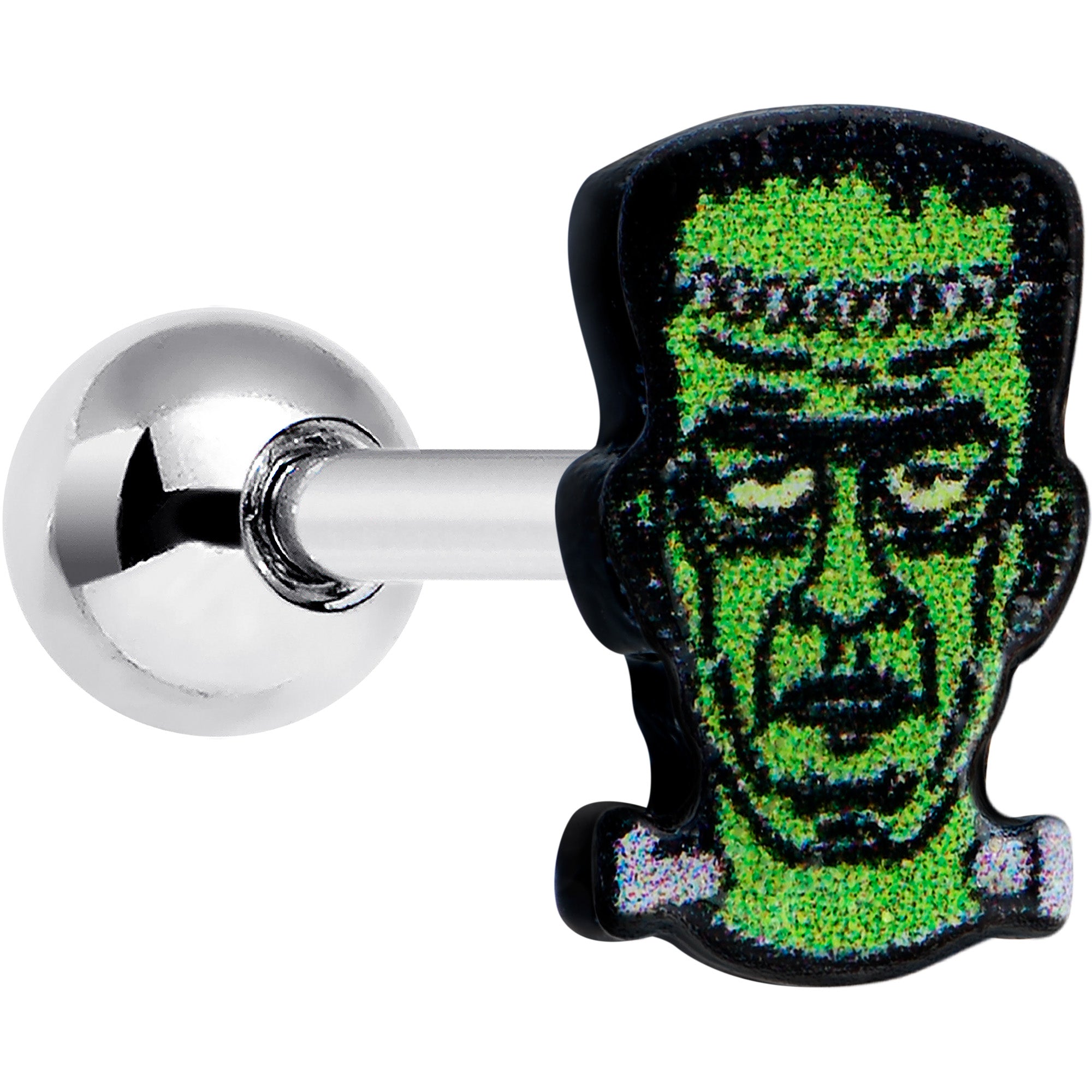 16 Gauge 1/4 Frankenstein Head Green Glow in the Dark Cartilage Earring