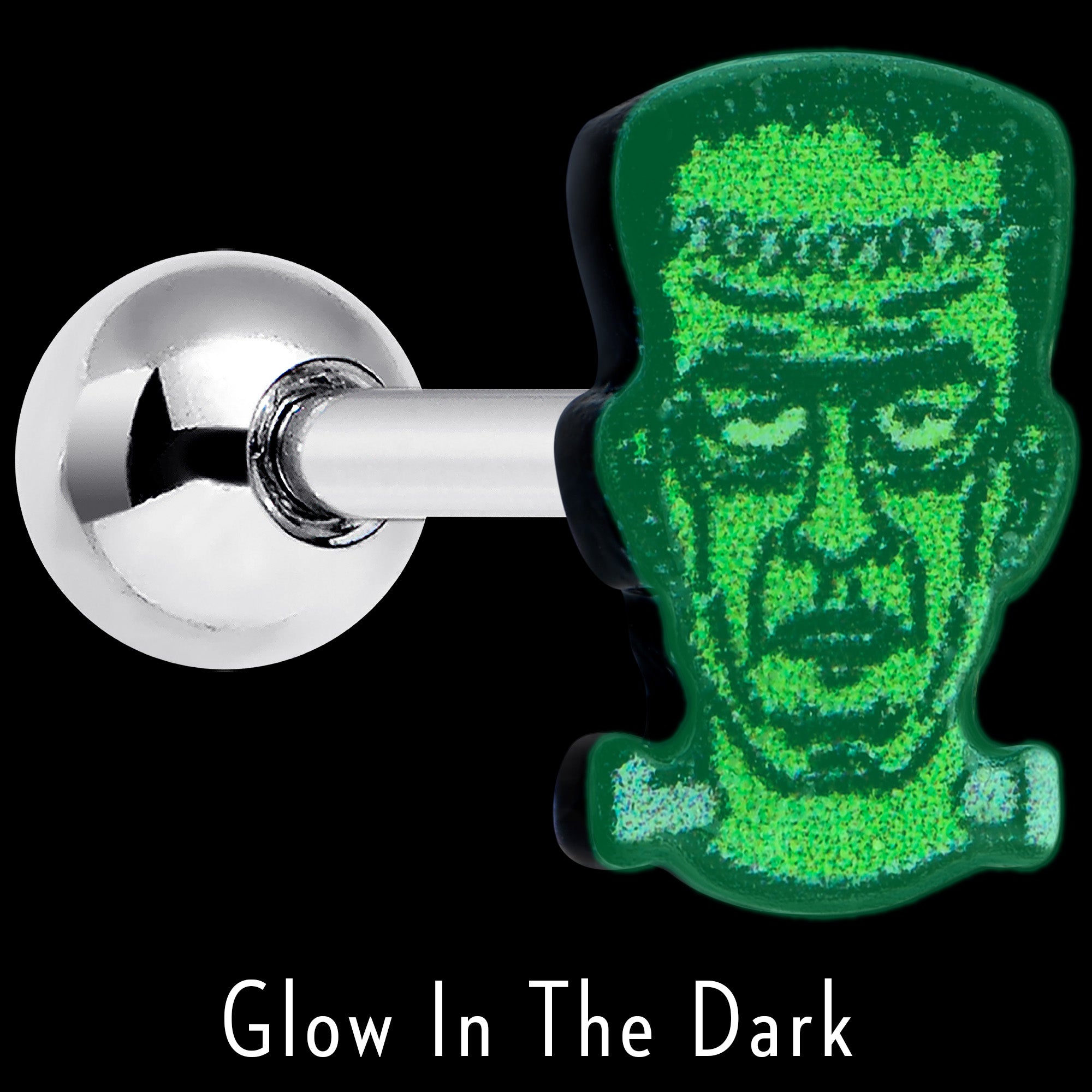 16 Gauge 1/4 Frankenstein Head Green Glow in the Dark Cartilage Earring