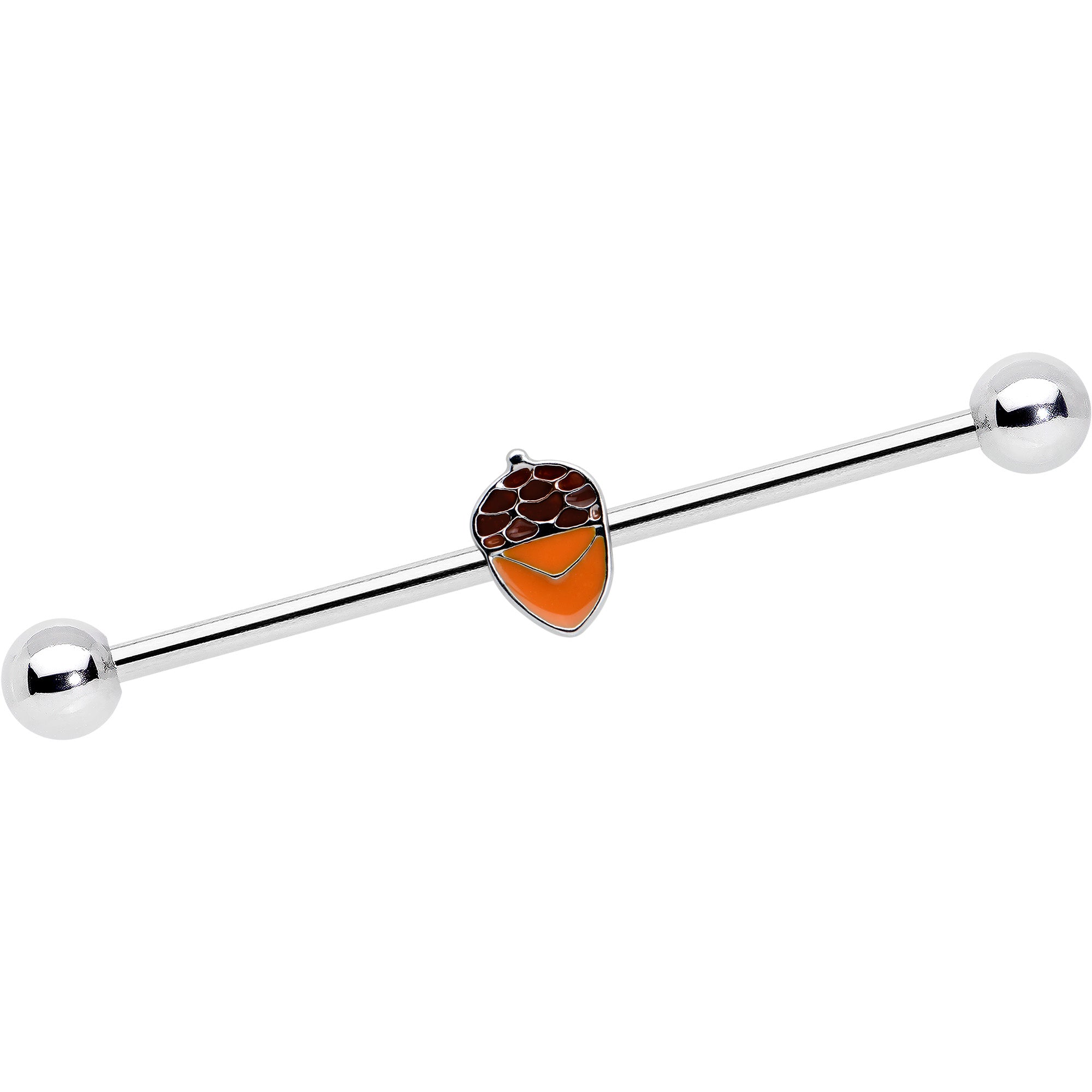 14 Gauge Autumn Acorn Brown Orange Industrial Barbell 38mm