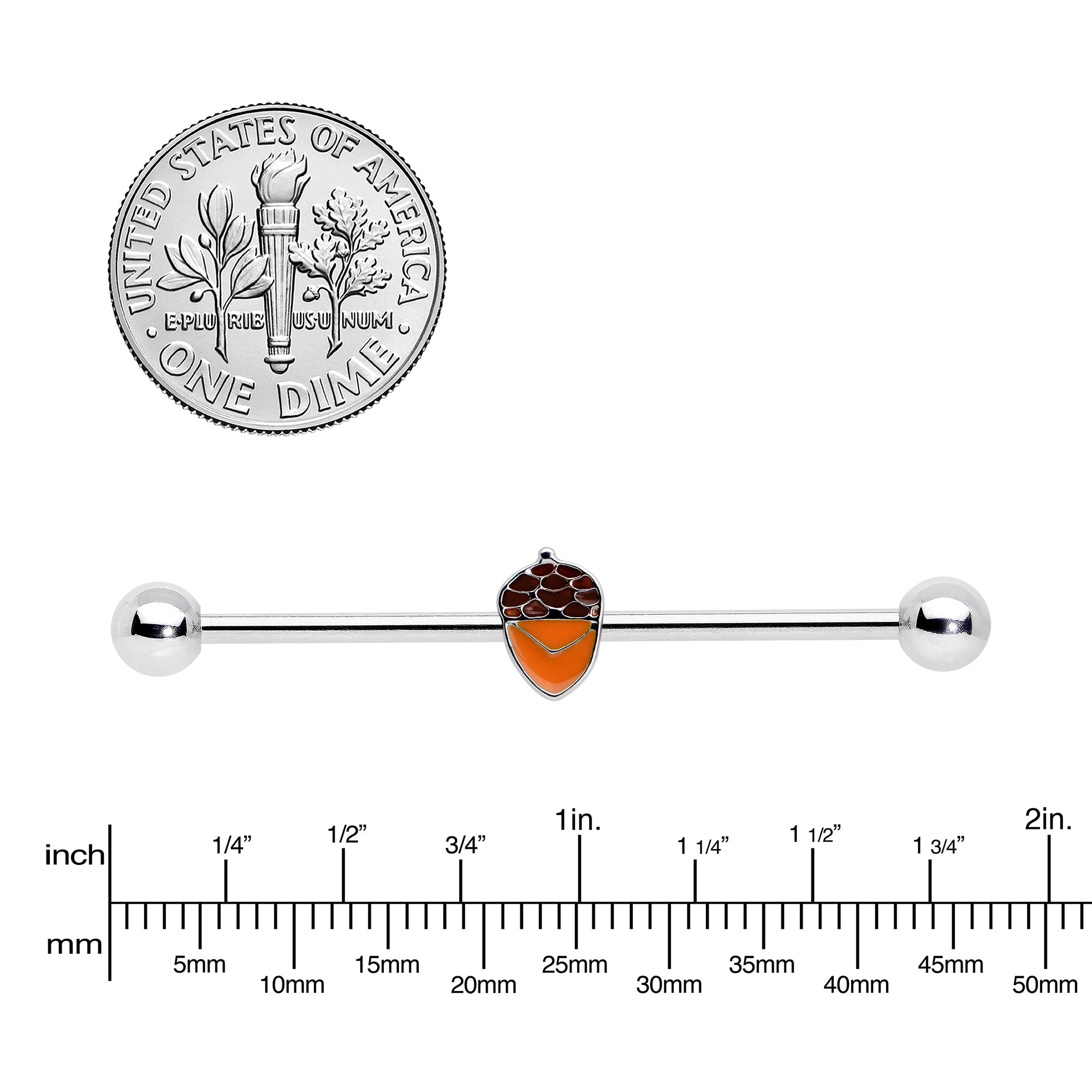 14 Gauge Autumn Acorn Brown Orange Industrial Barbell 38mm