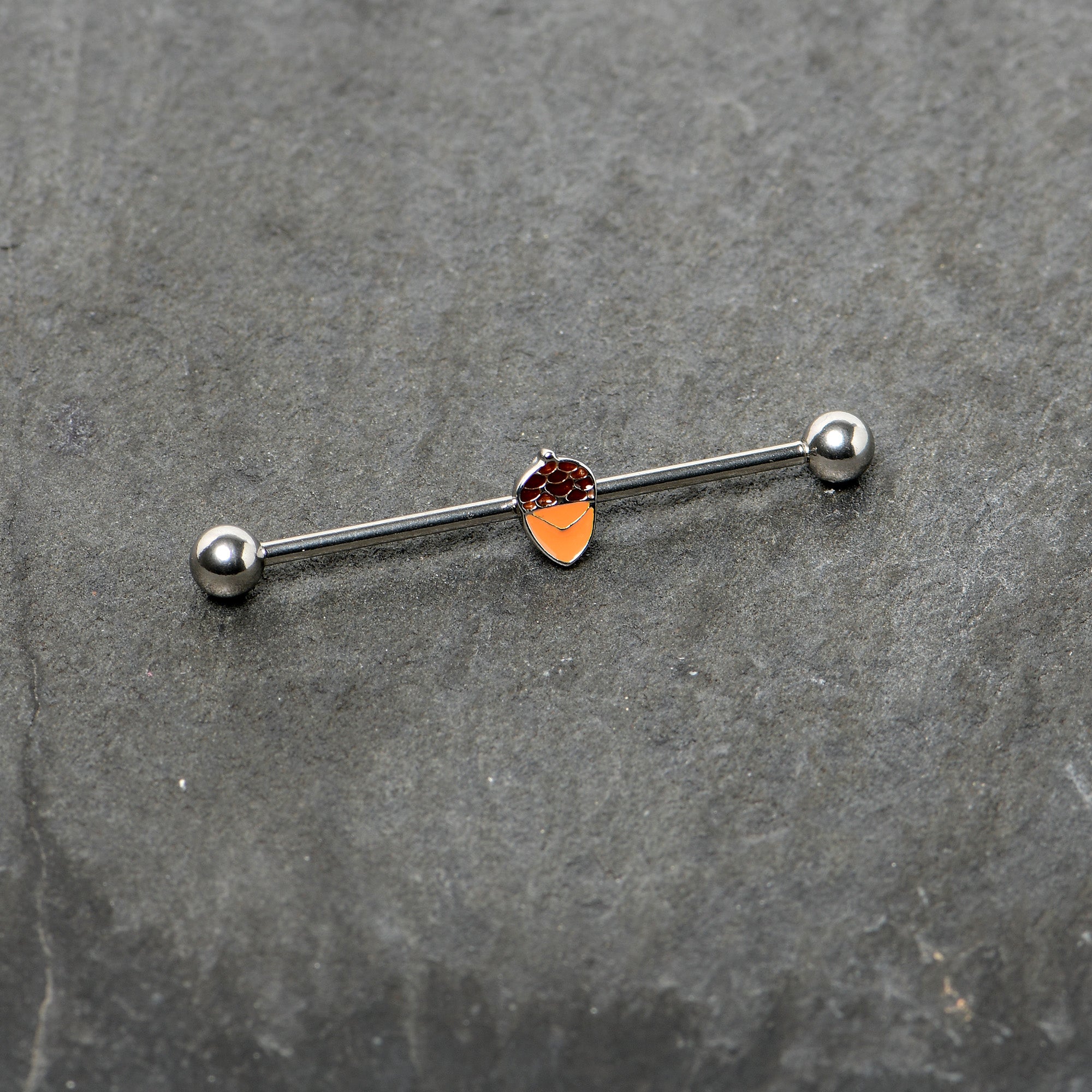 14 Gauge Autumn Acorn Brown Orange Industrial Barbell 38mm