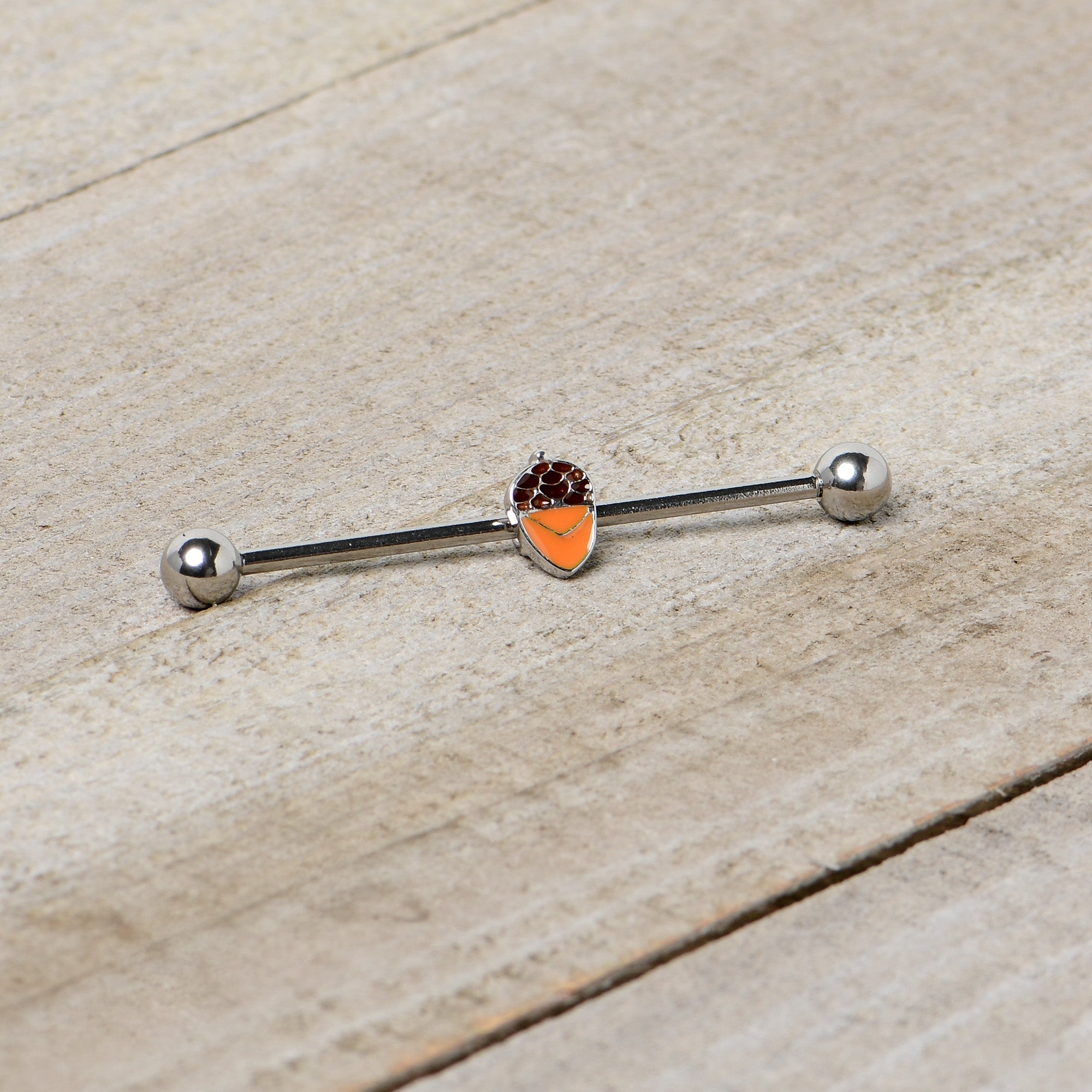 14 Gauge Autumn Acorn Brown Orange Industrial Barbell 38mm