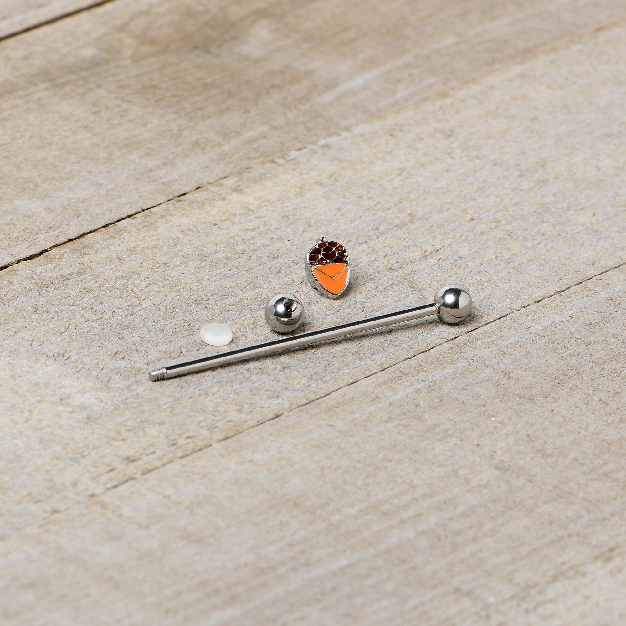 14 Gauge Autumn Acorn Brown Orange Industrial Barbell 38mm