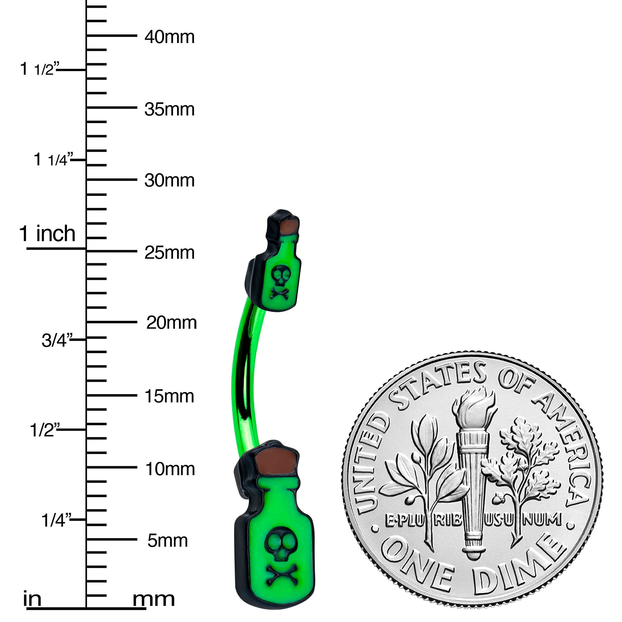 Green Poison Bottle Glow in the Dark Halloween Double Mount Belly Ring