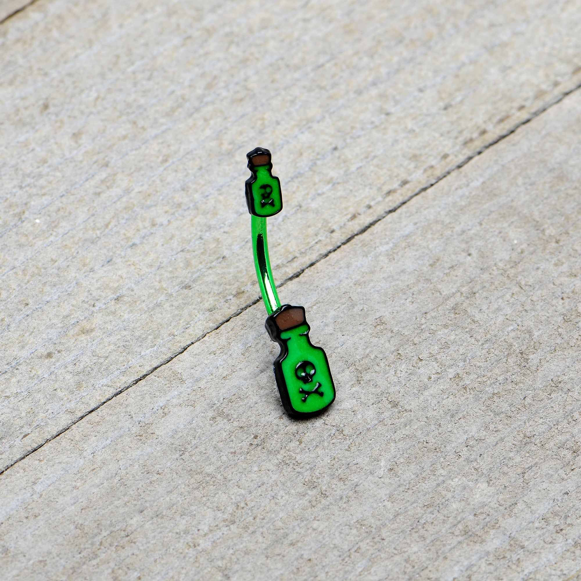 Green Poison Bottle Glow in the Dark Halloween Double Mount Belly Ring