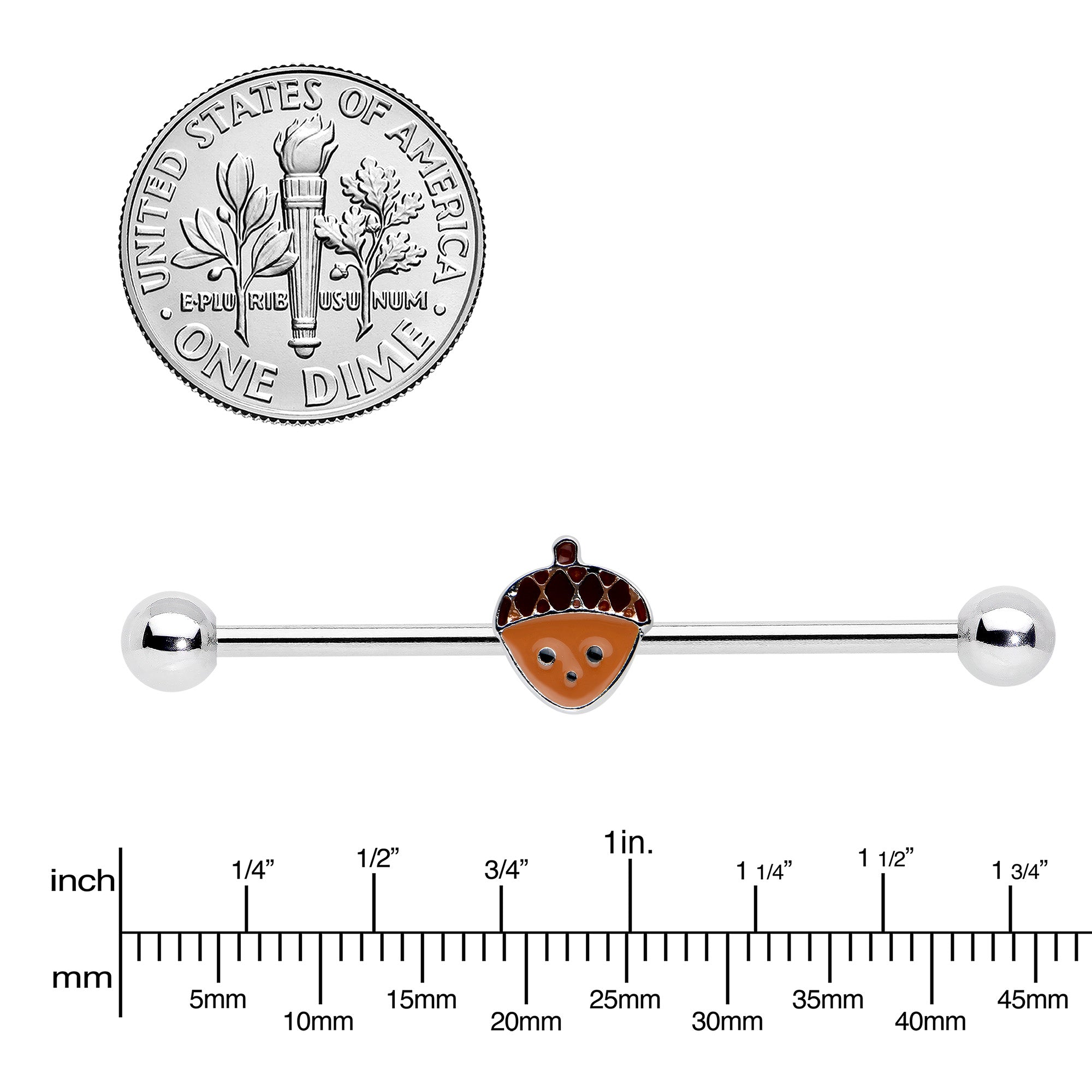 14 Gauge Autumn Acorn Face Brown Fall Industrial Barbell 38mm