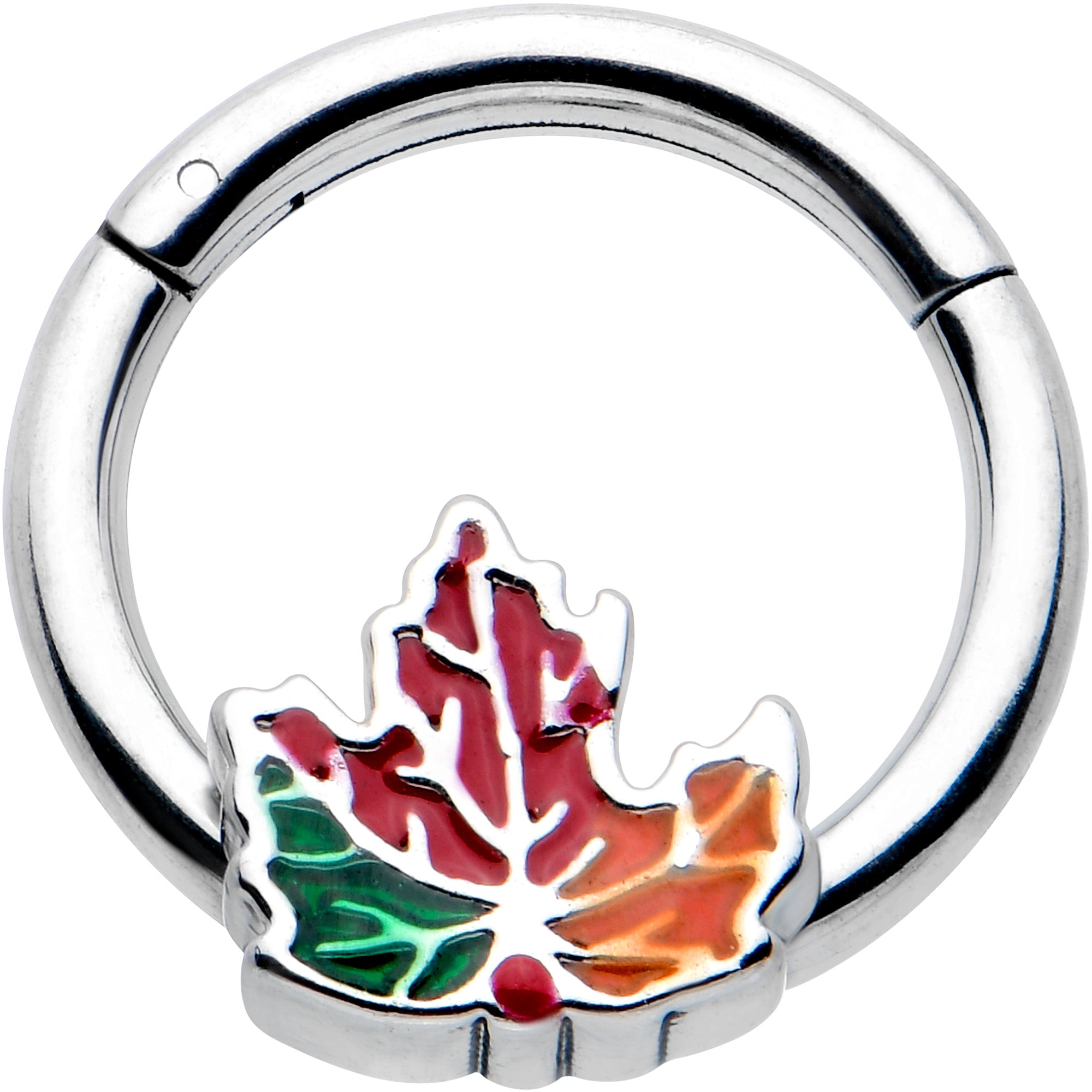 16 Gauge 5/16 Tricolor Red Autumn Maple Leaf Hinged Segment Ring