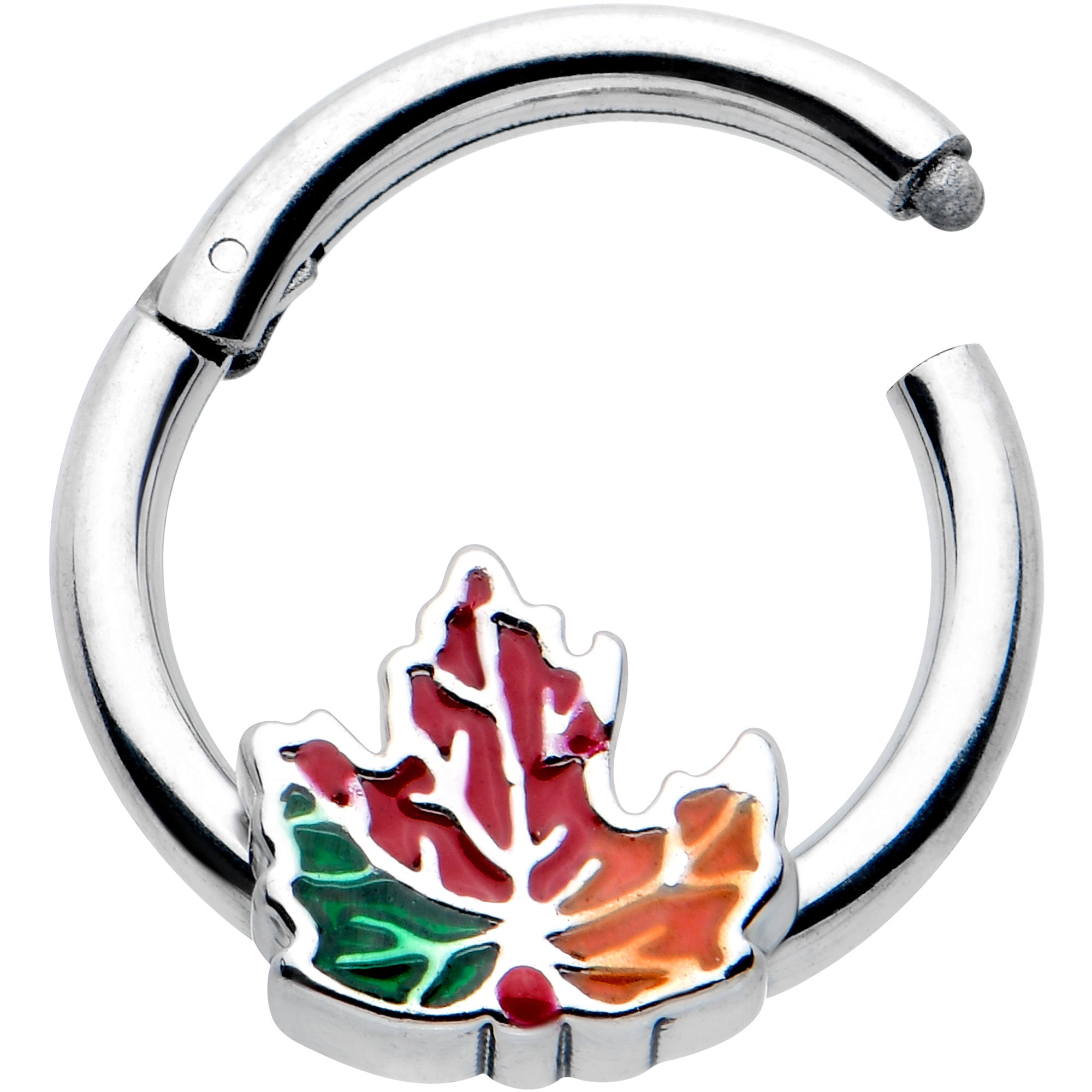 16 Gauge 5/16 Tricolor Red Autumn Maple Leaf Hinged Segment Ring