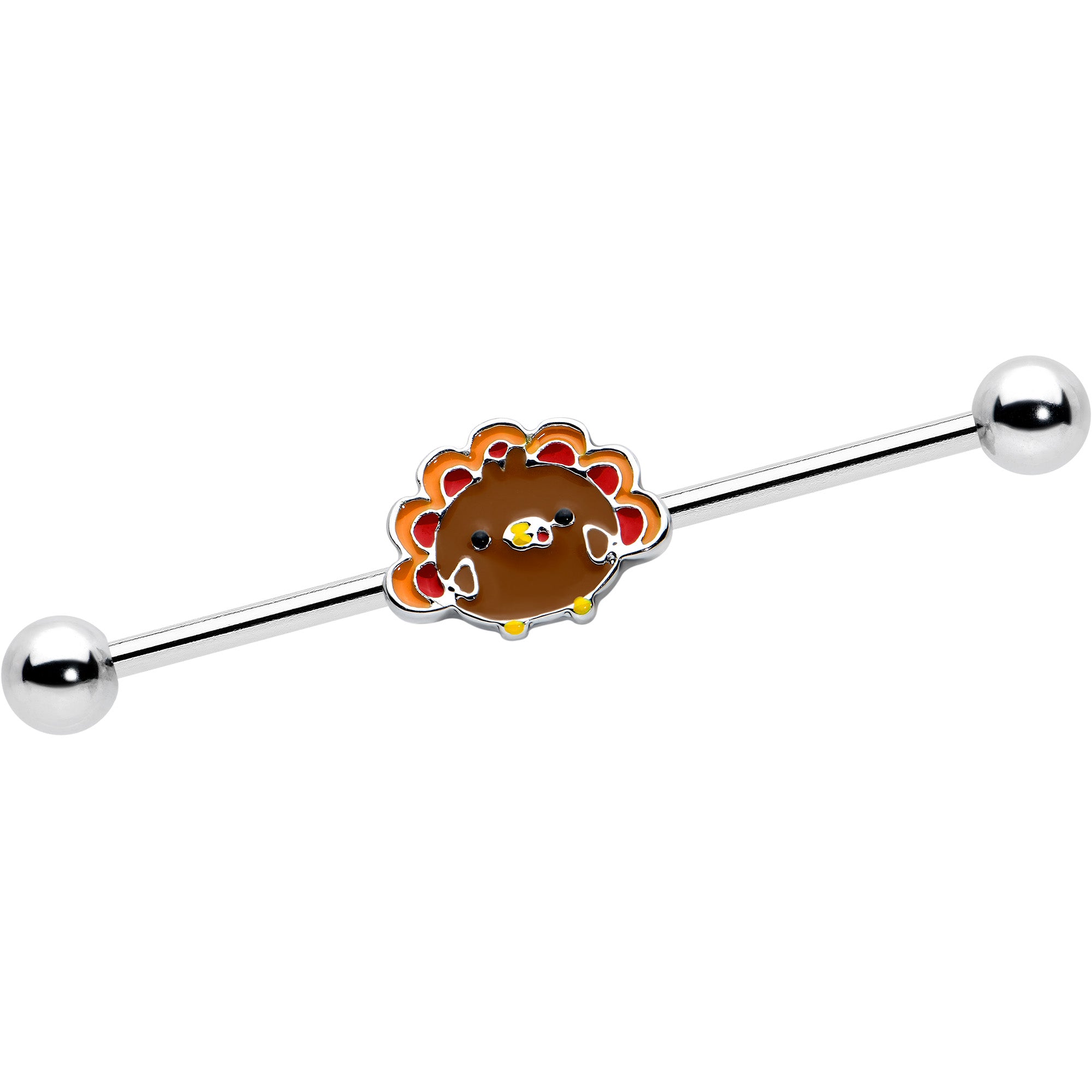 14 Gauge Cute Colorful Turkey Thanksgiving Industrial Barbell 38mm