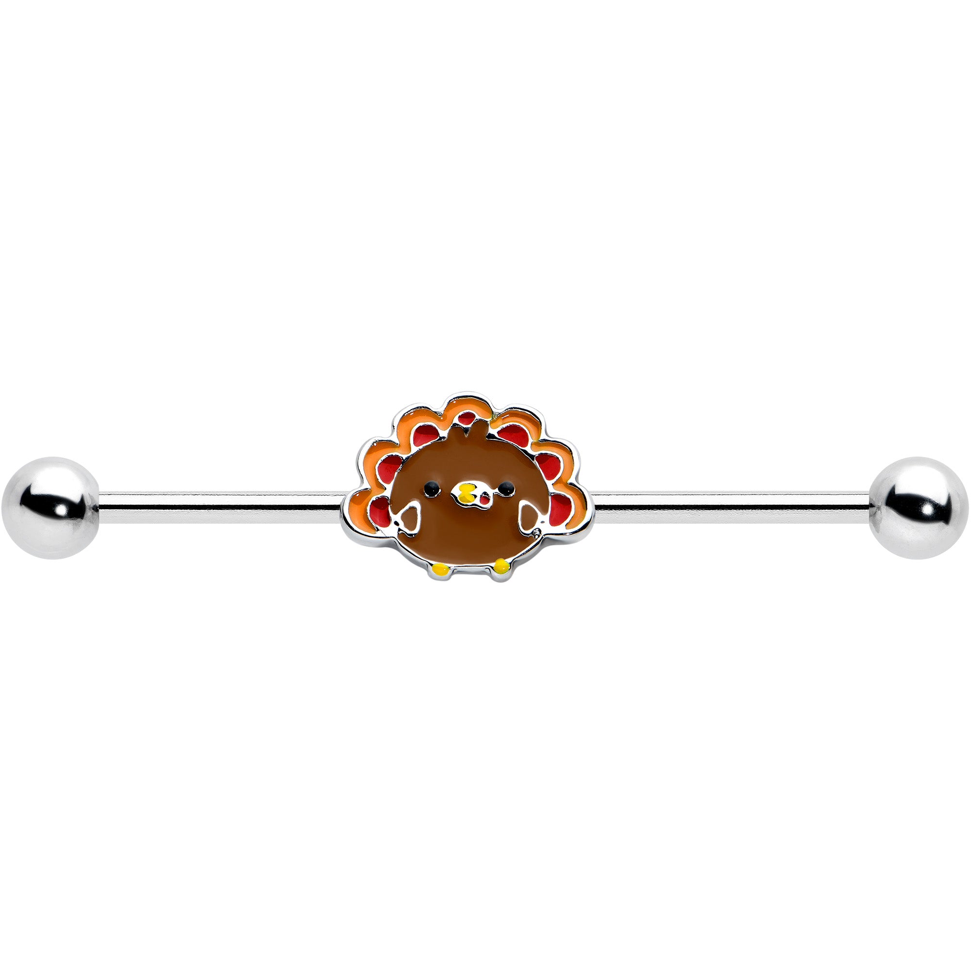 14 Gauge Cute Colorful Turkey Thanksgiving Industrial Barbell 38mm