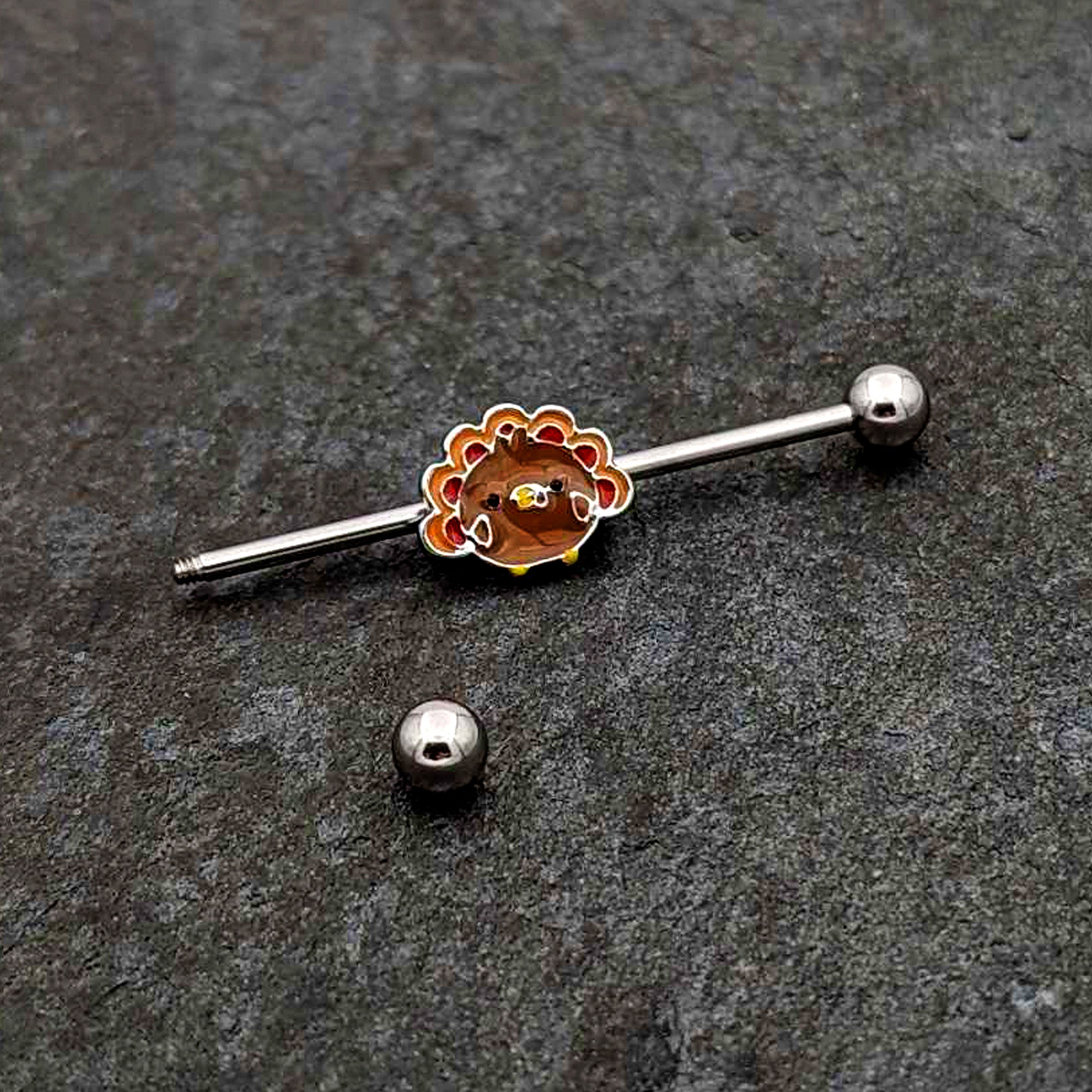 14 Gauge Cute Colorful Turkey Thanksgiving Industrial Barbell 38mm