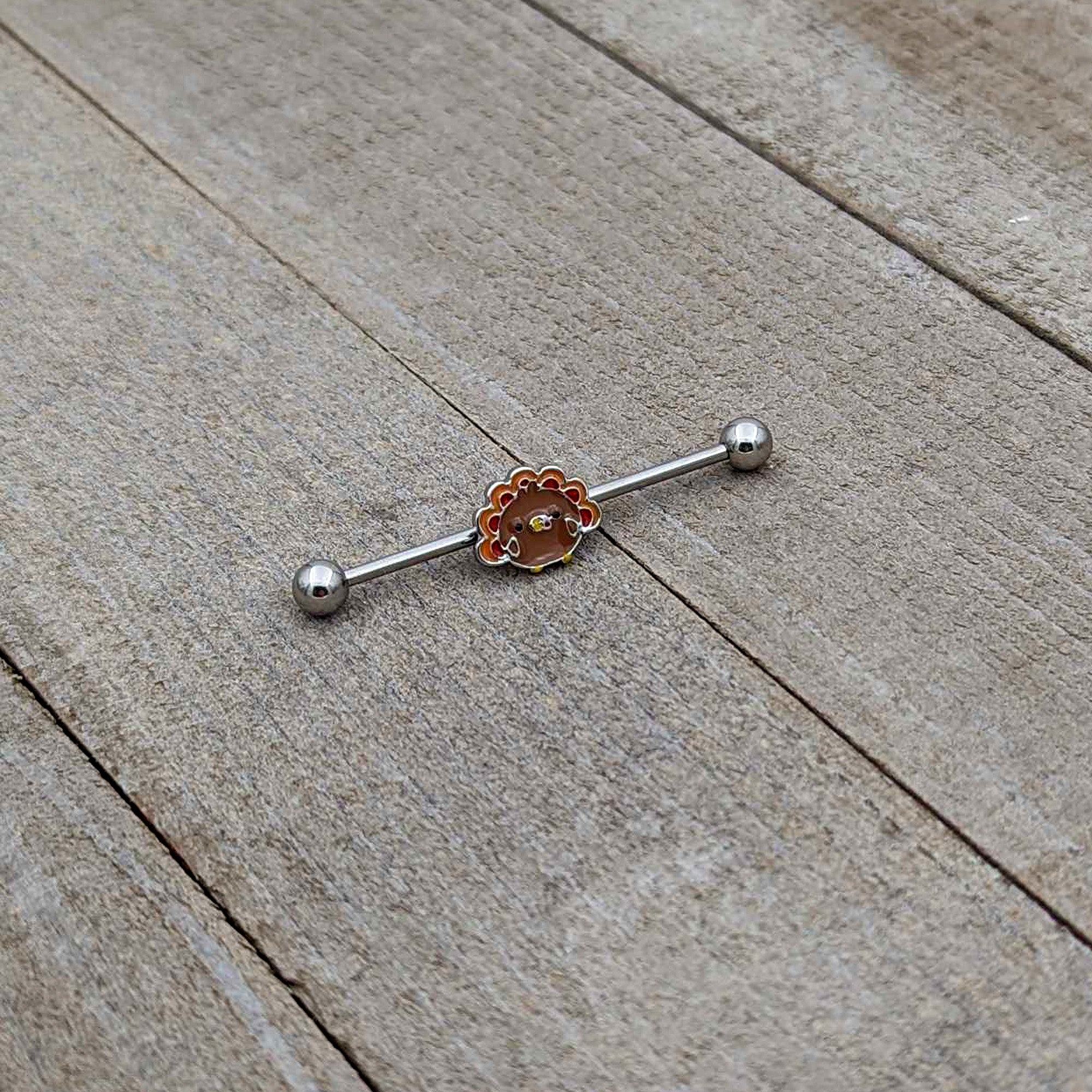 14 Gauge Cute Colorful Turkey Thanksgiving Industrial Barbell 38mm