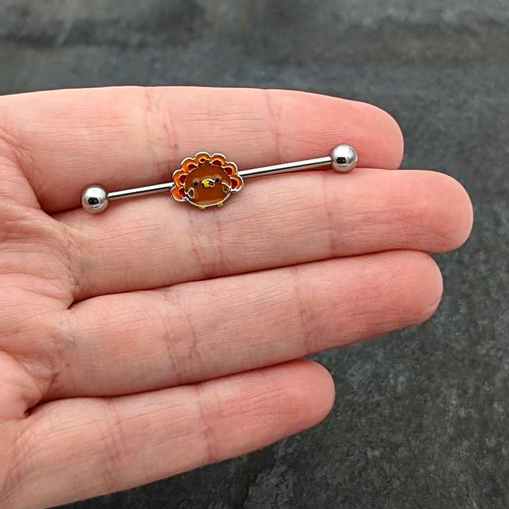 14 Gauge Cute Colorful Turkey Thanksgiving Industrial Barbell 38mm