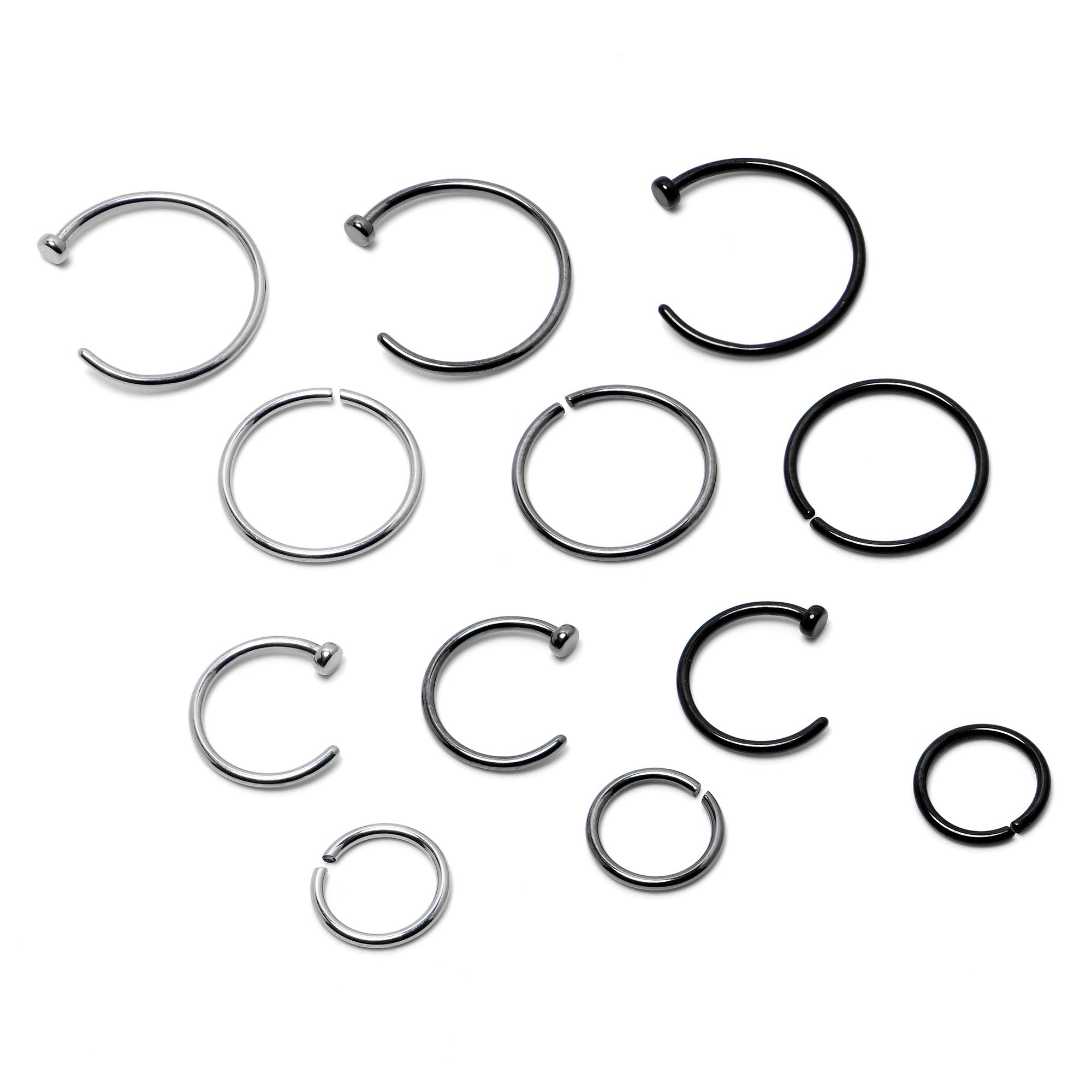 20 Gauge 12 Pack ASTM F-136 Implant Grade Titanium Hoop Nose Ring Septum Cartilage Ear Hoop Earring Set