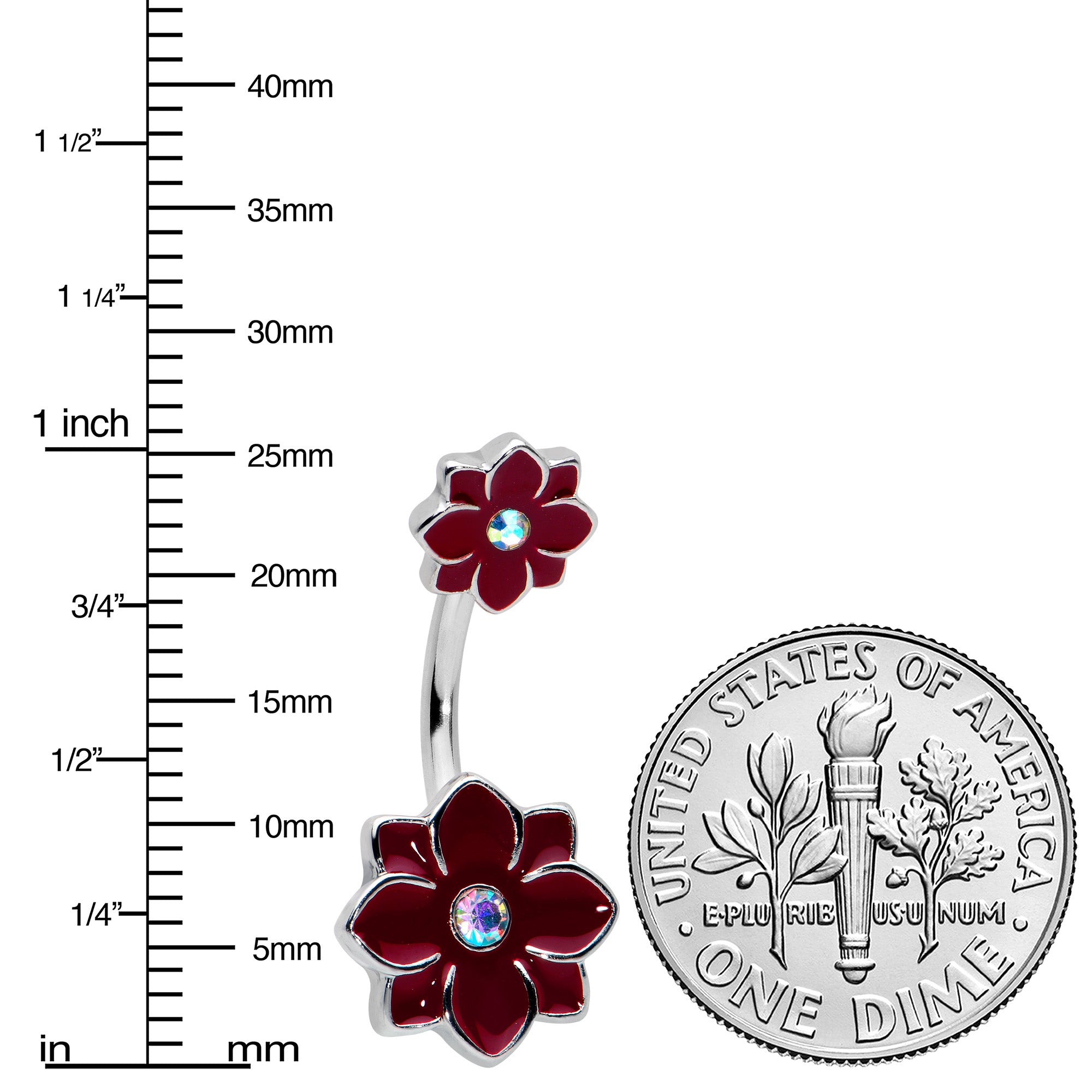 Aurora Gem Poinsettia Flower Festive Double Mount Belly Ring