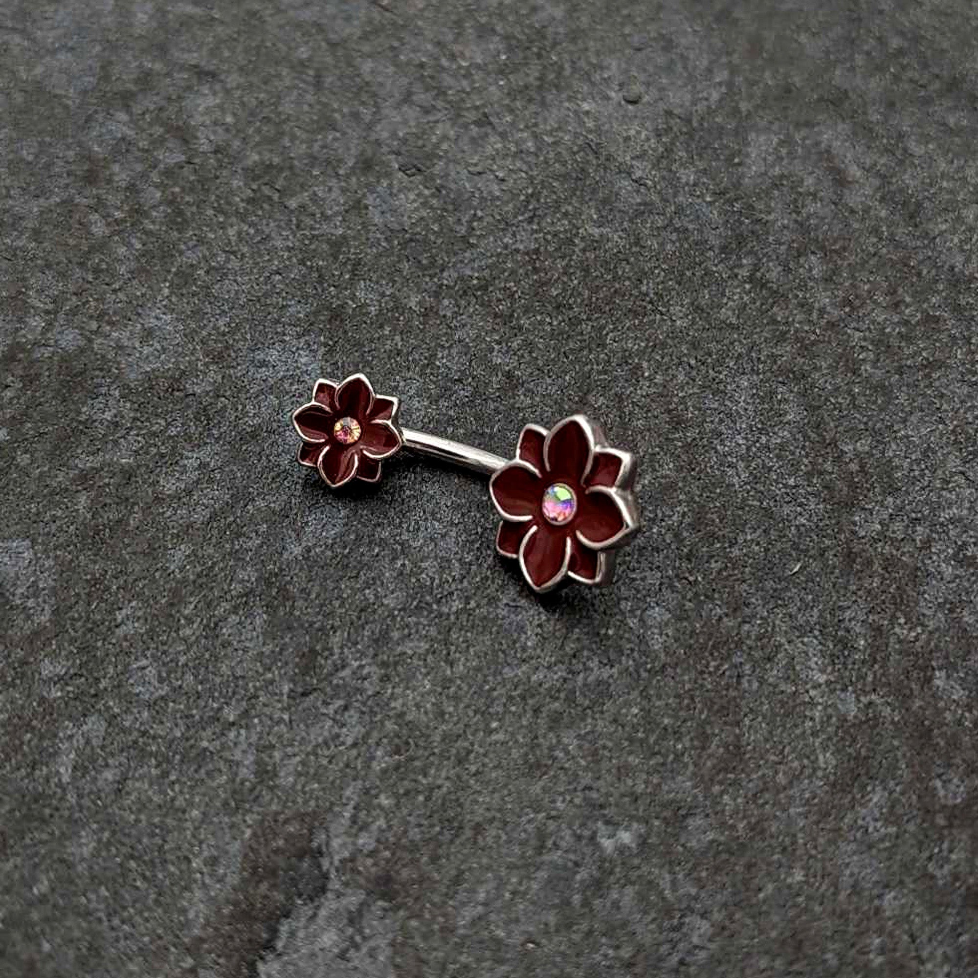 Aurora Gem Poinsettia Flower Festive Double Mount Belly Ring