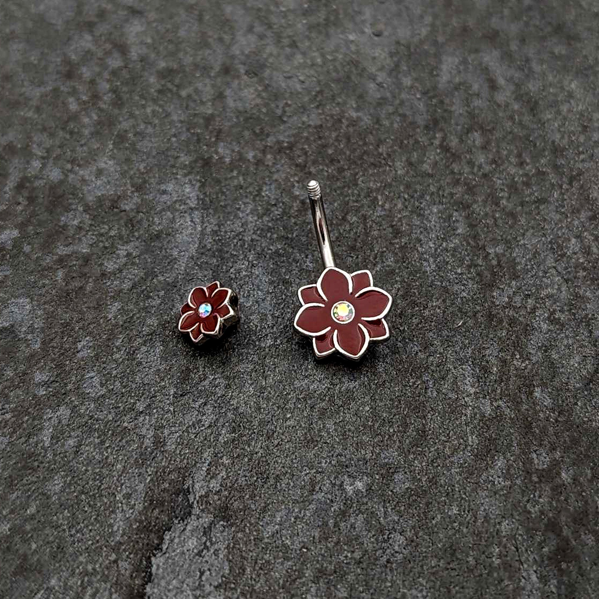 Aurora Gem Poinsettia Flower Festive Double Mount Belly Ring