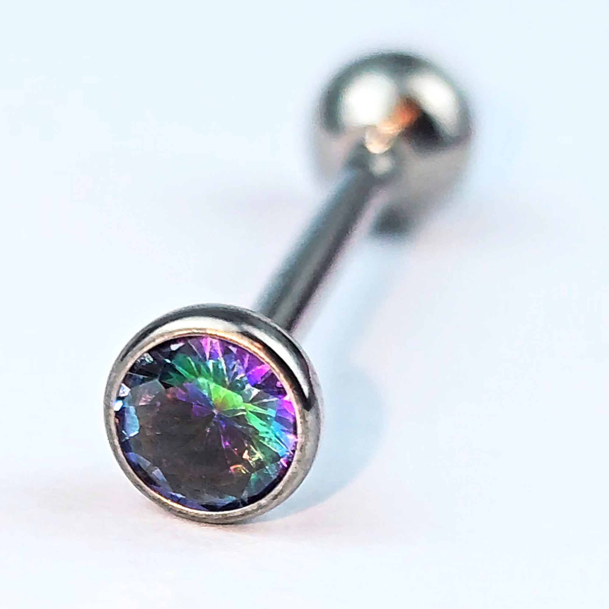 Vitrail CZ Gem ASTM F-136 Implant Grade Titanium Threadless Barbell Tongue Ring